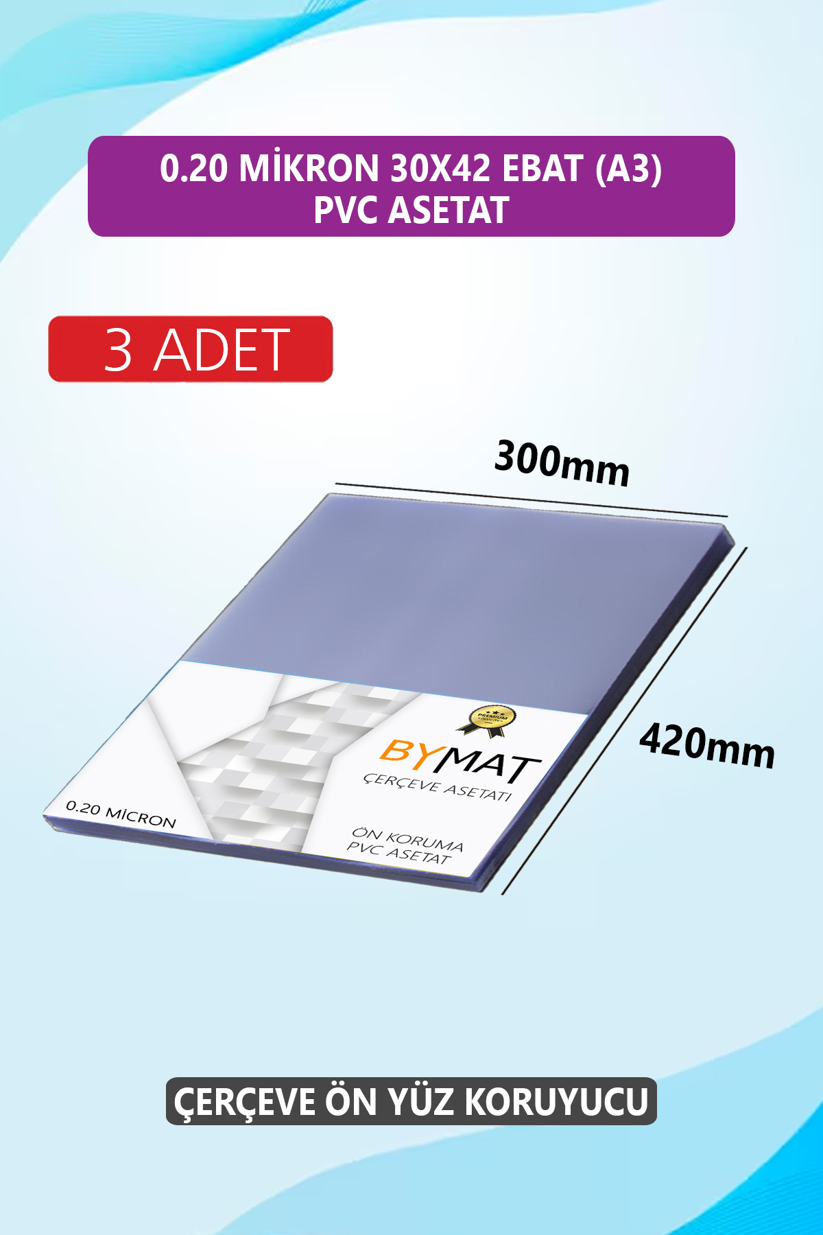 bymat 30x40 Cm Pvc - A3 Çerçeve Ön Yüz Koruması - 3 Adet