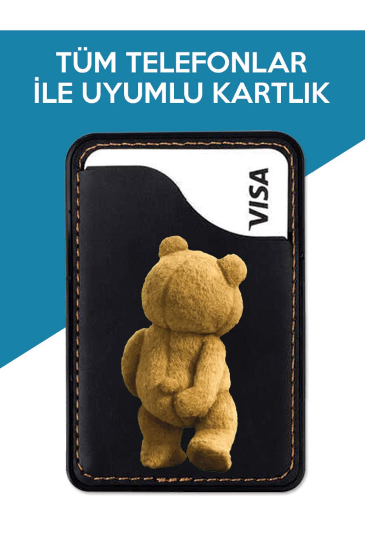 Cekuonline Huawei Mate 8 9 10 20 30 40 Lite Pro Uyumlu Popi Teddybear Desenli Deri 3M Kartlık Kılıf