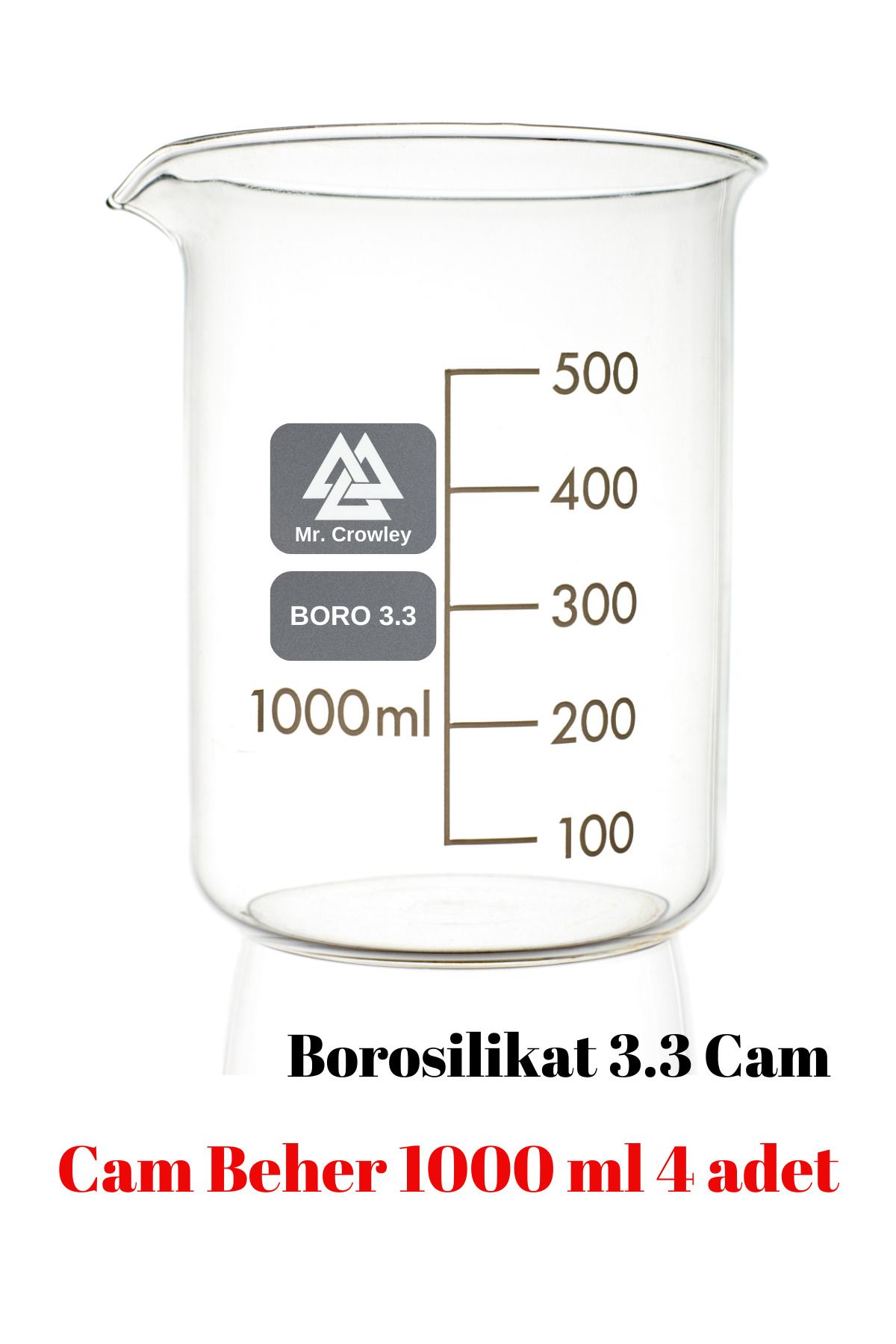 Mr. Crowley Cam Beher 1000 ml 4 adet Kısa Form Isıya Dayanıklı