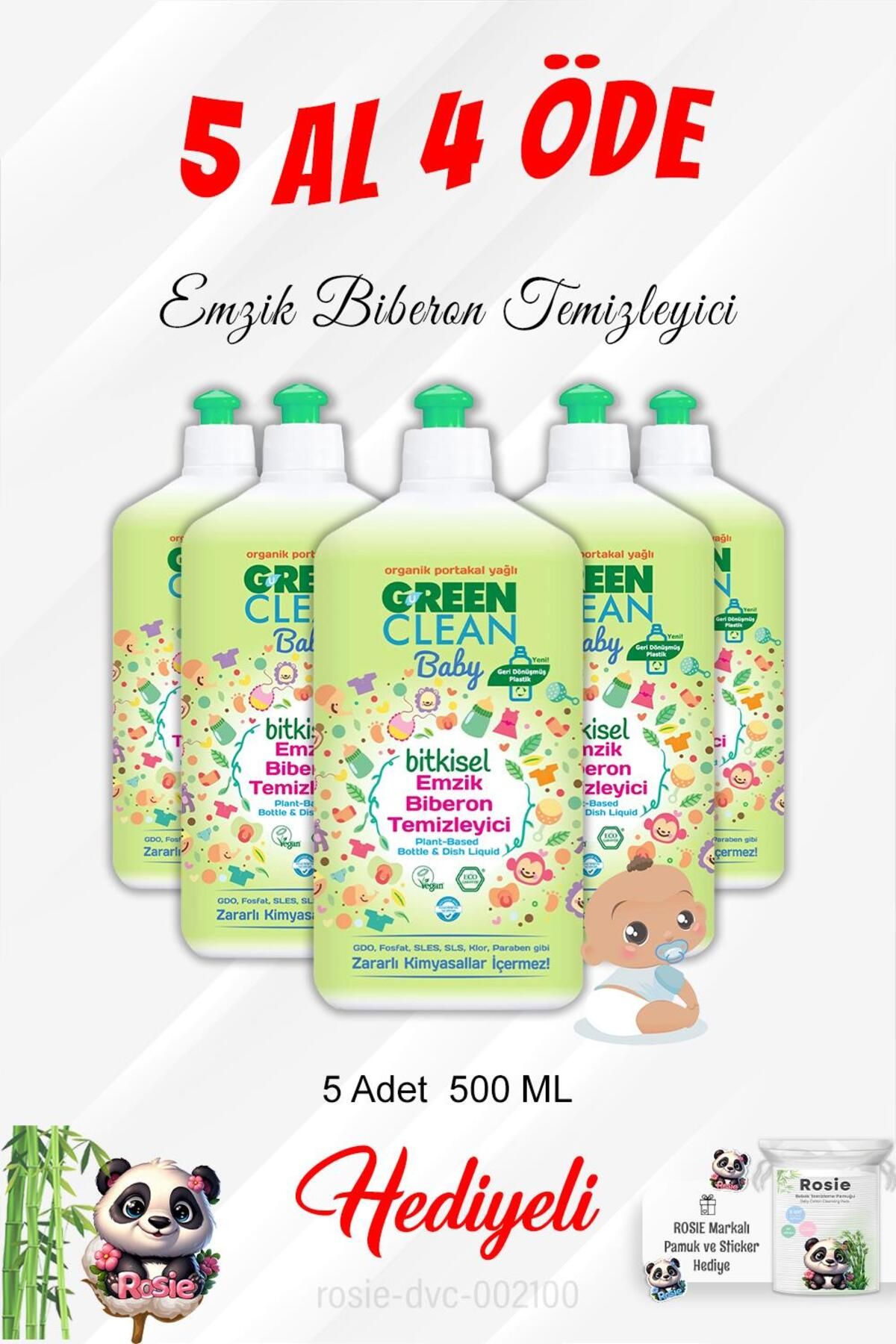 Green Clean Emzik Biberon Temizleyici 5 Al 4 Öde 500 ml Ve Rosie Pamuk