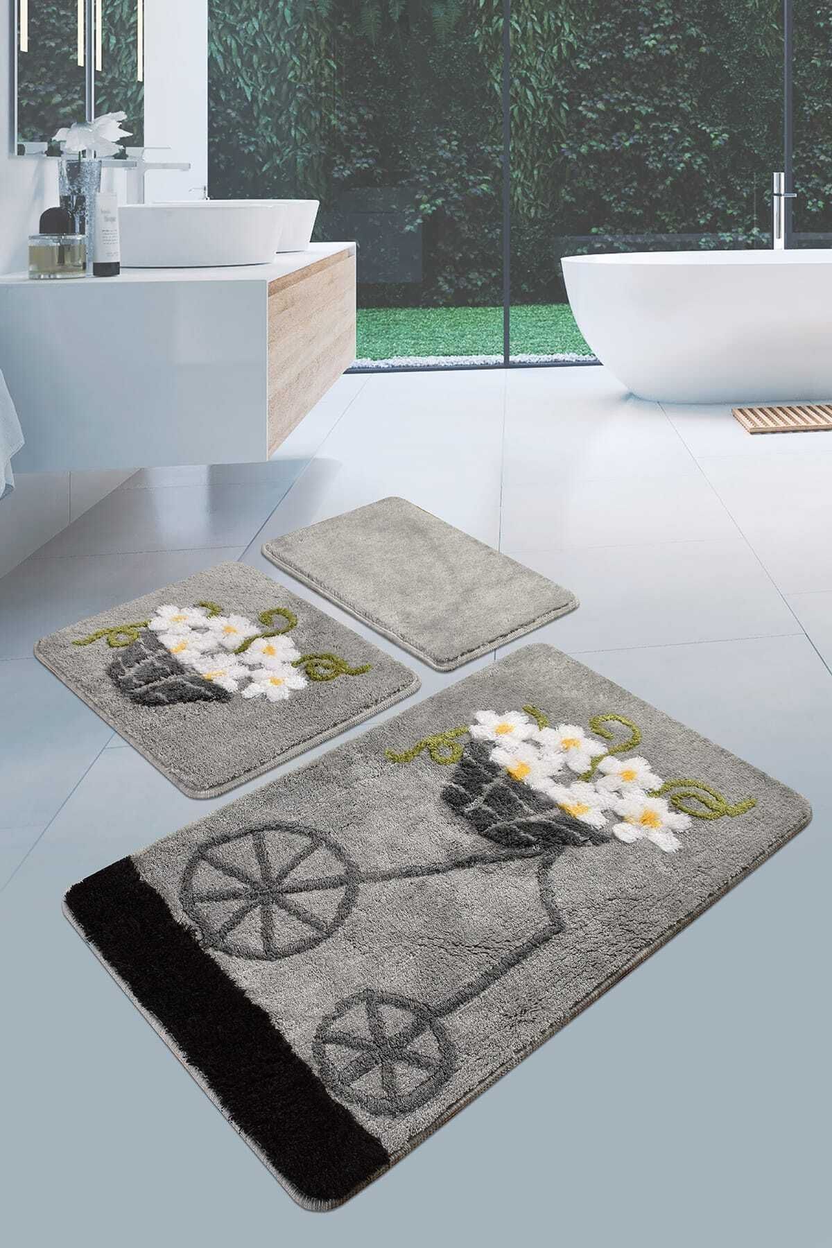 Iromica Home Cat Füme 90x90 Cm Banyo Halısı Yıkanabilir, Kaymaz Taban Akrilik