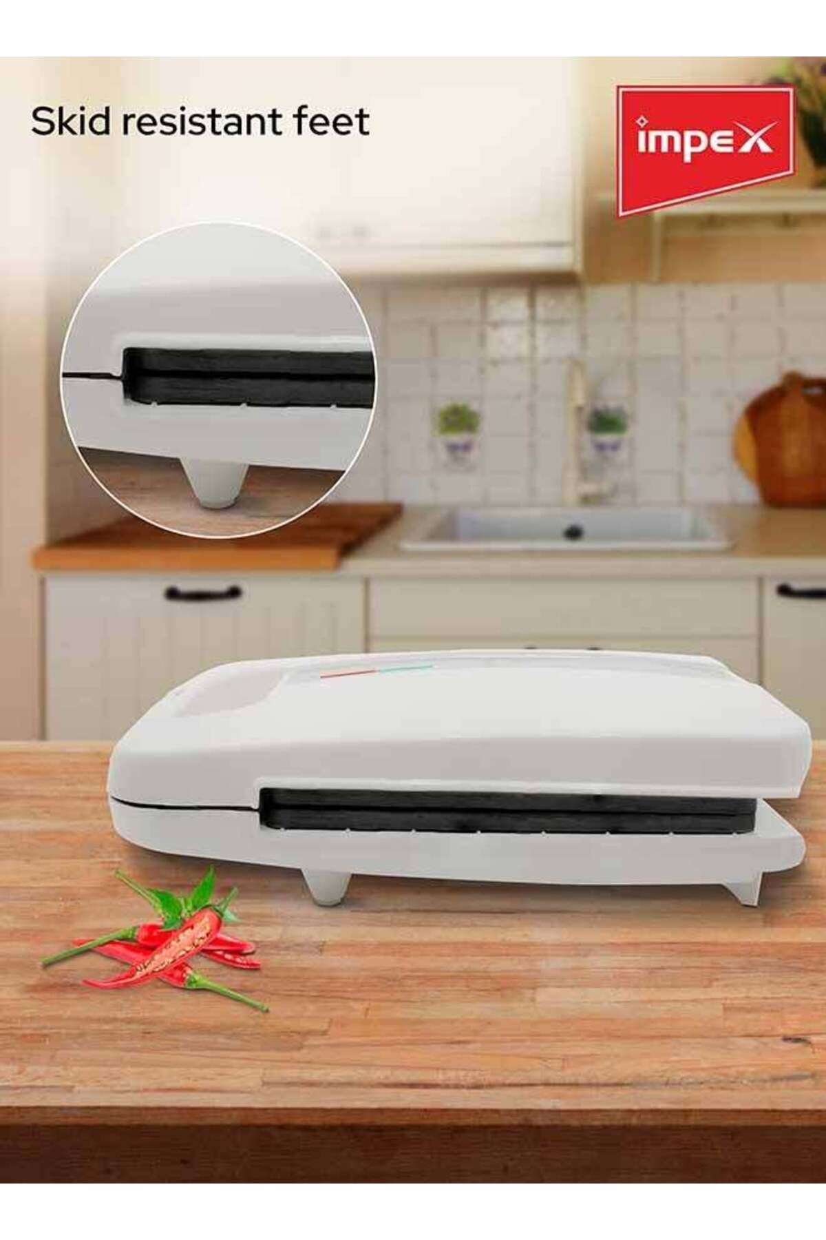 İMPEX-Sandwich Maker Sw3603 - Non Stick Plates, 4 Slice, Cool-touch, Compact Storage, 1400w White 6