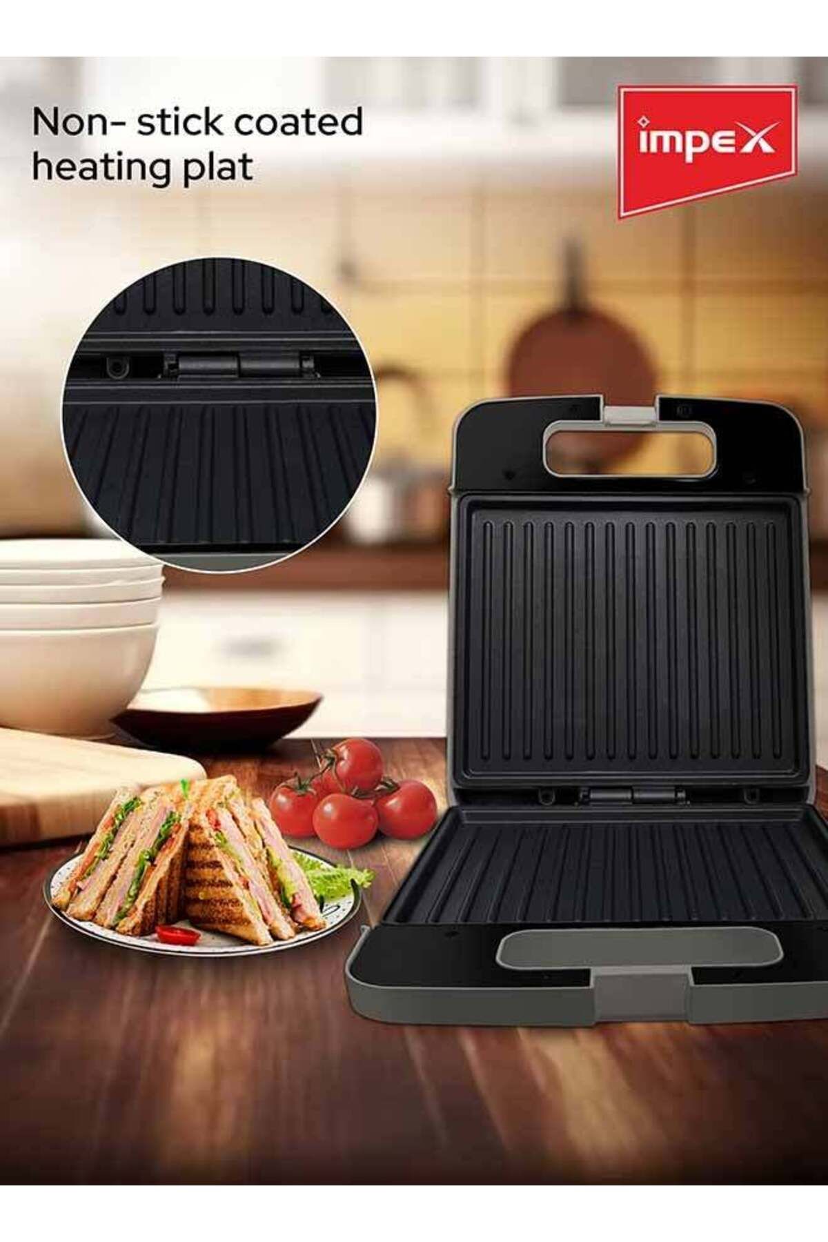 İMPEX-Sandwich Maker Sw3603 - Non Stick Plates, 4 Slice, Cool-touch, Compact Storage, 1400w White 4