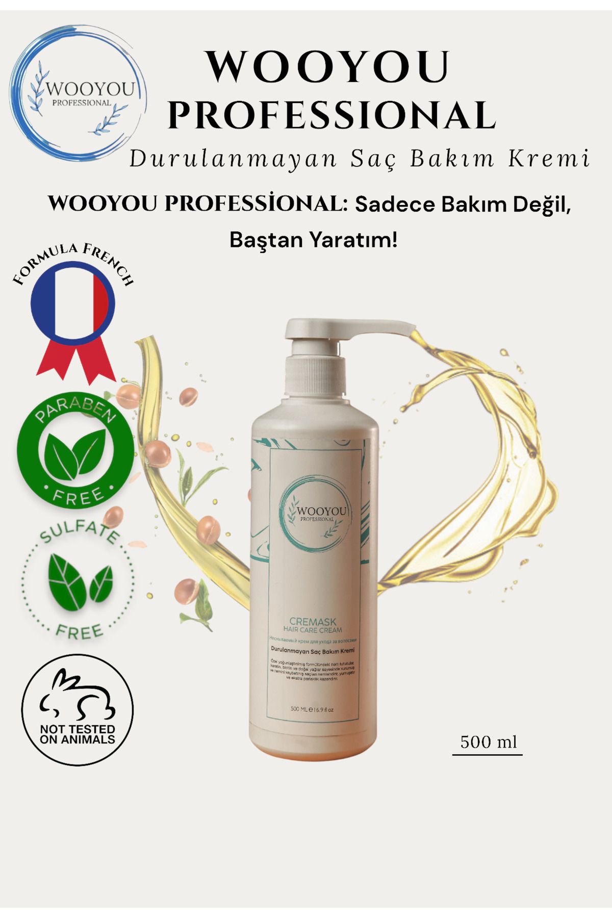 wooyou professıonal Keratin & biotin nemlendirici onarıcı durulanmayan saç bakım kremi