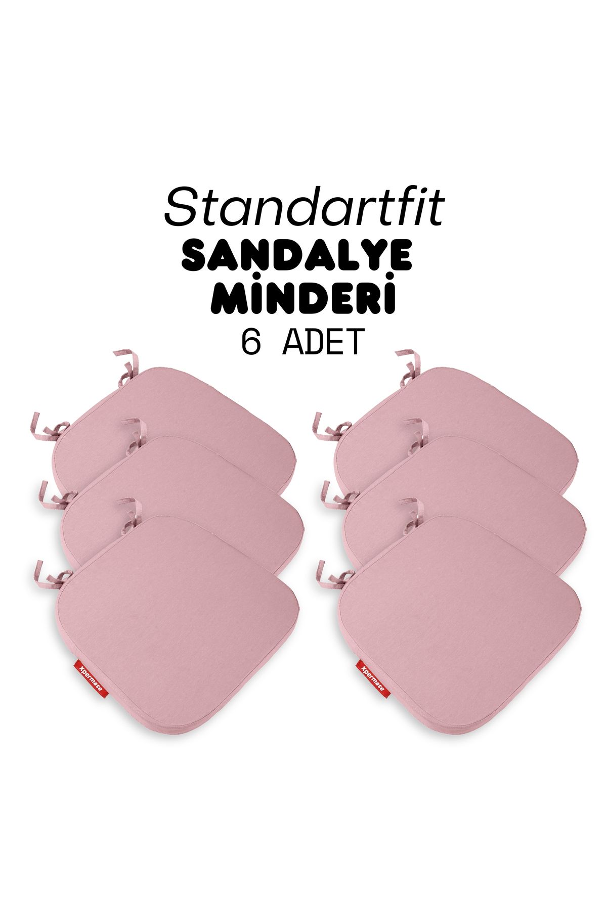 XPERMATE 6'lı StandartFit Oval Sandalye Minderi Fermuarlı Yıkanabilir  Su ve Yağ İtici 42x42x5 Pembe