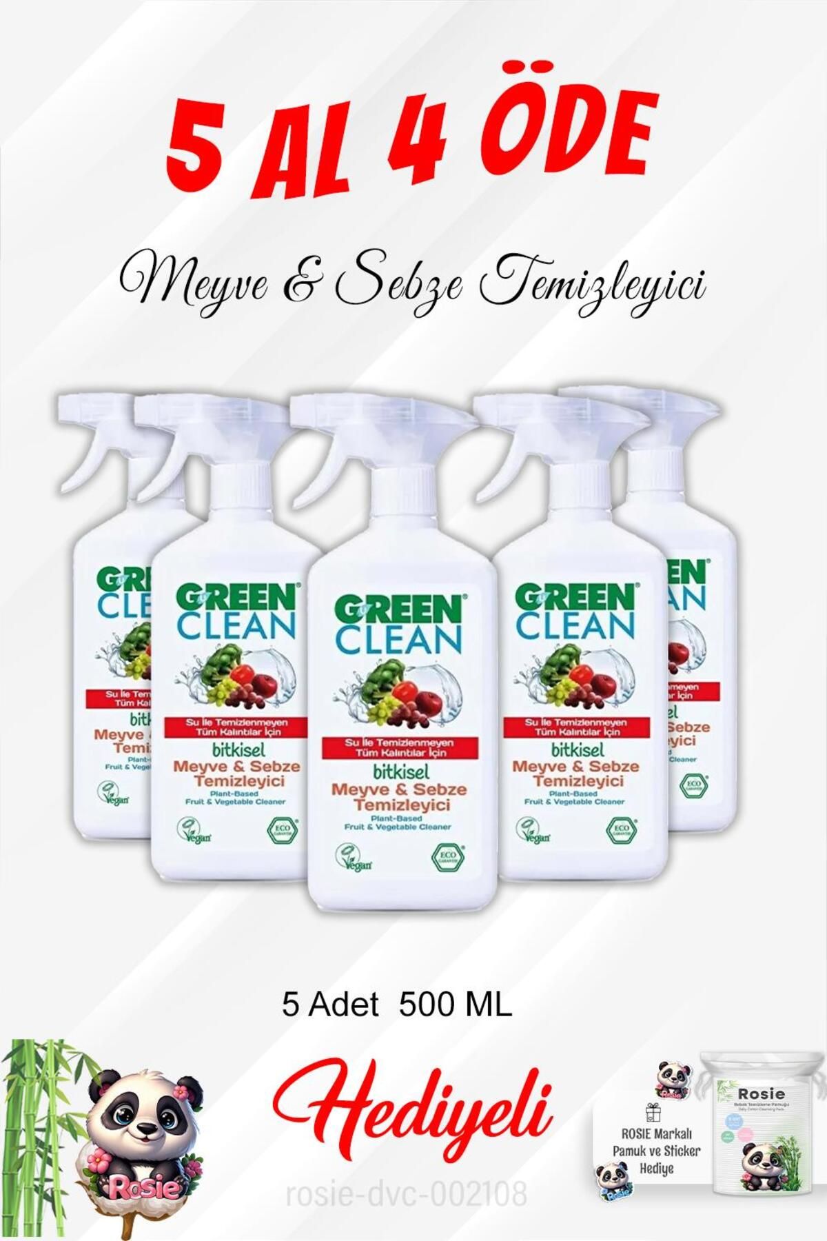 Green Clean Gren Clean 5 Al 4 Öde Meyve Sebze Temizleyici 500 ML ve Rosie Pamuk