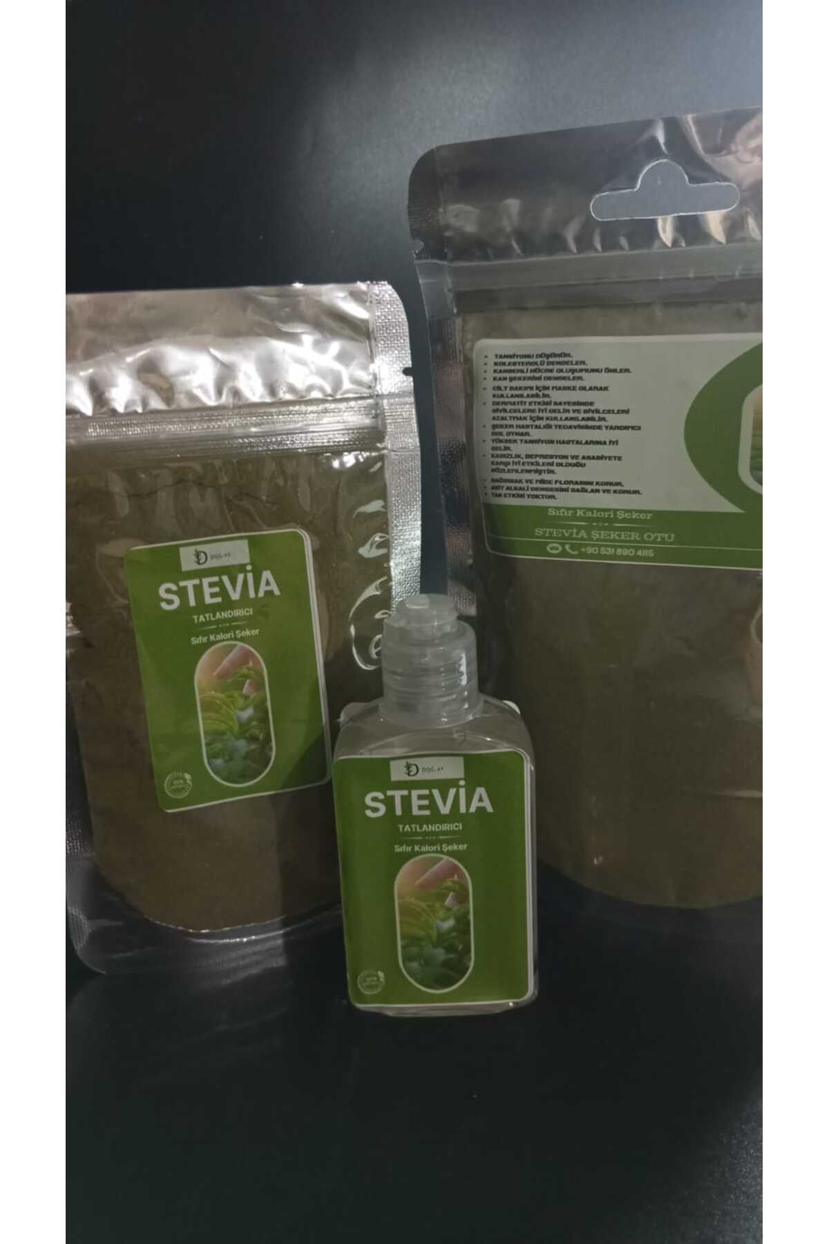 Stevia 2 ADET 50 GR YEŞİL TOZ ŞEKER OTU STEVİA KULLANIMA HAZIR ORGANİK DOGAL SIFIR KALORİ