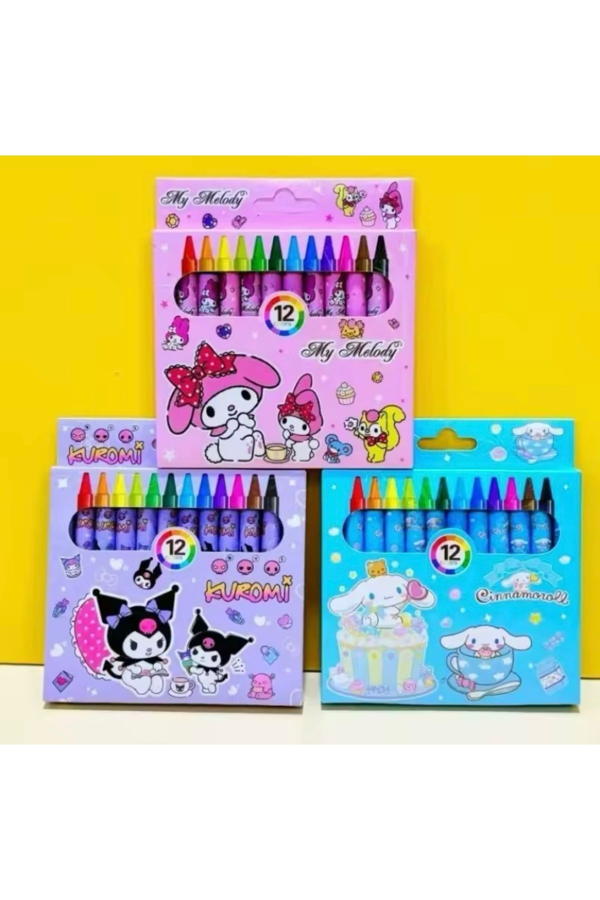 Happystore Sanrio 12 renkli renkli kalemler karikatür sevimli çocuk boyama  grafiti kalemleri toksik olmayan