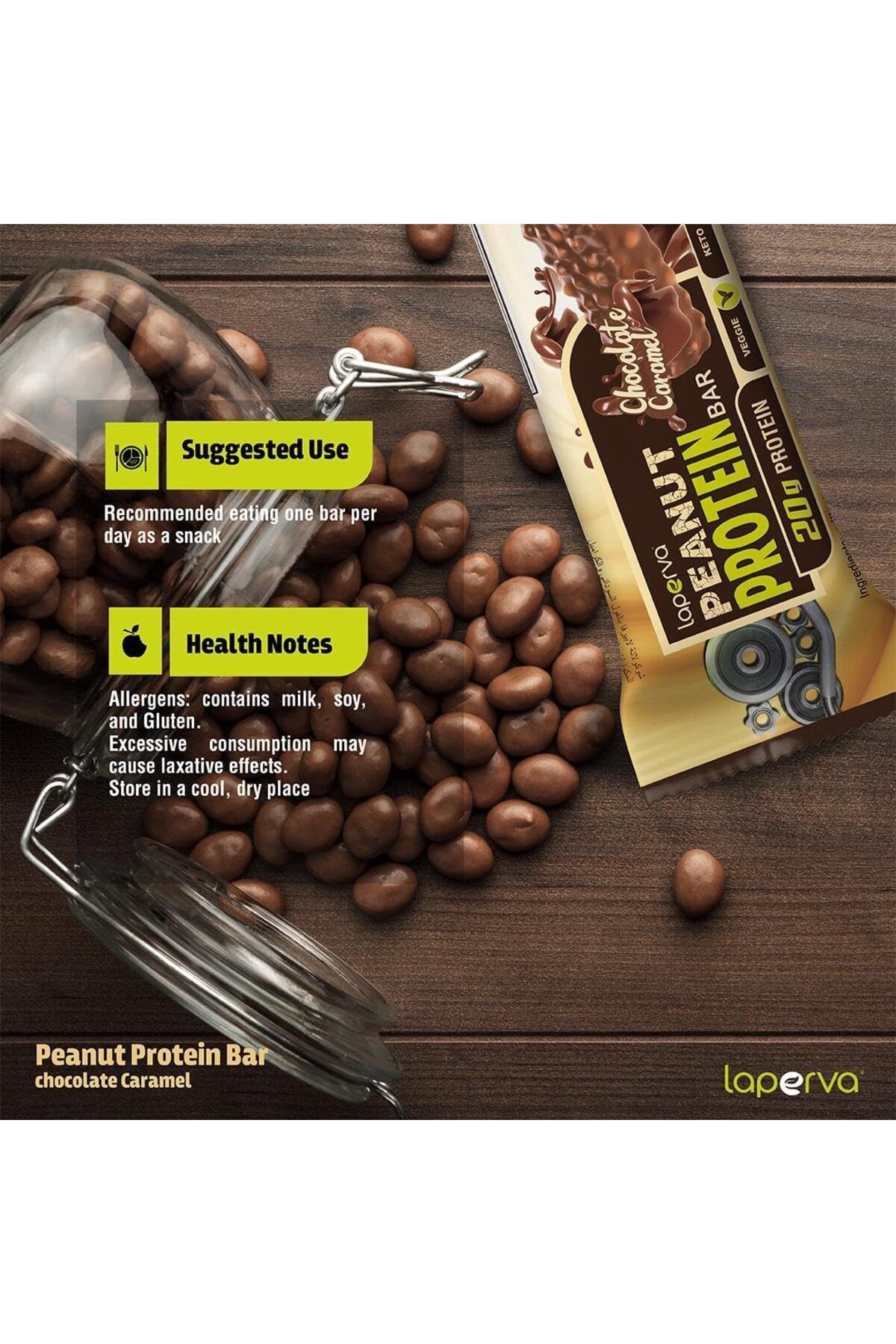 Laperva-Peanut Protein Bar, Box of 12 Bars, Chocolate Caramel 3