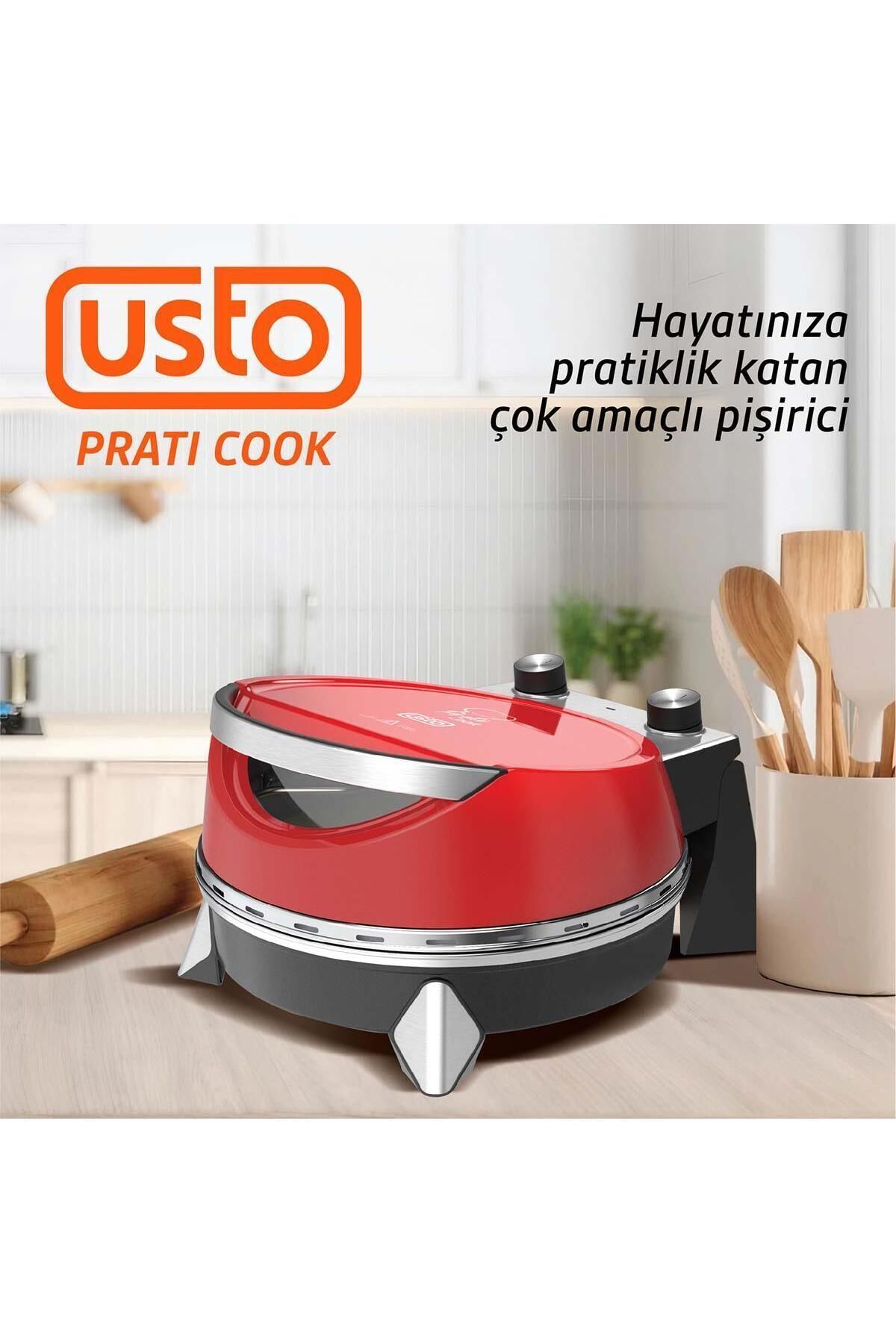 Usto 2855 Prati Cook Çok Amaçlı Pişirici Kırmızı - Lahmacun Ve Pizza Fırını