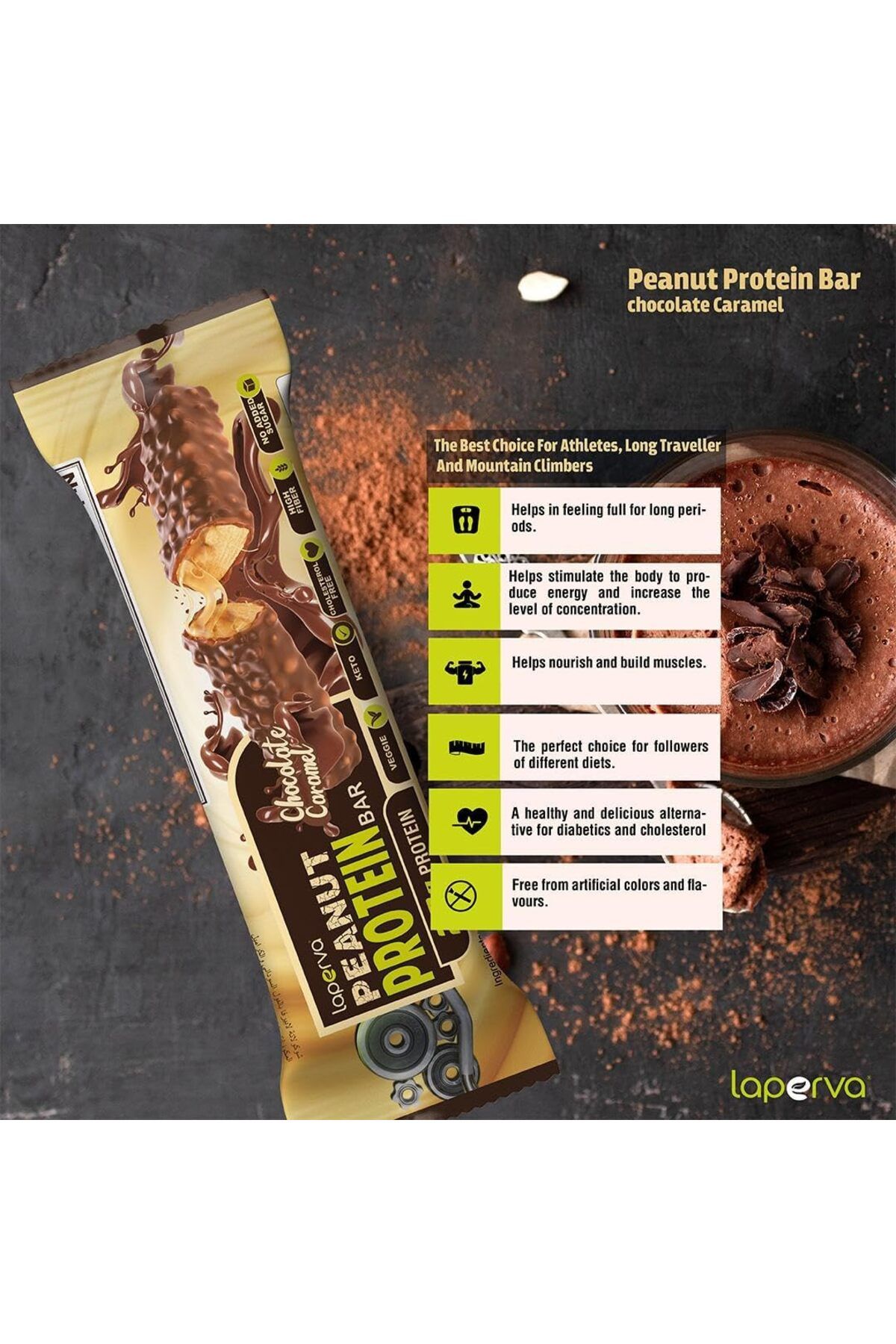 Laperva-Peanut Protein Bar, Box of 12 Bars, Chocolate Caramel 2