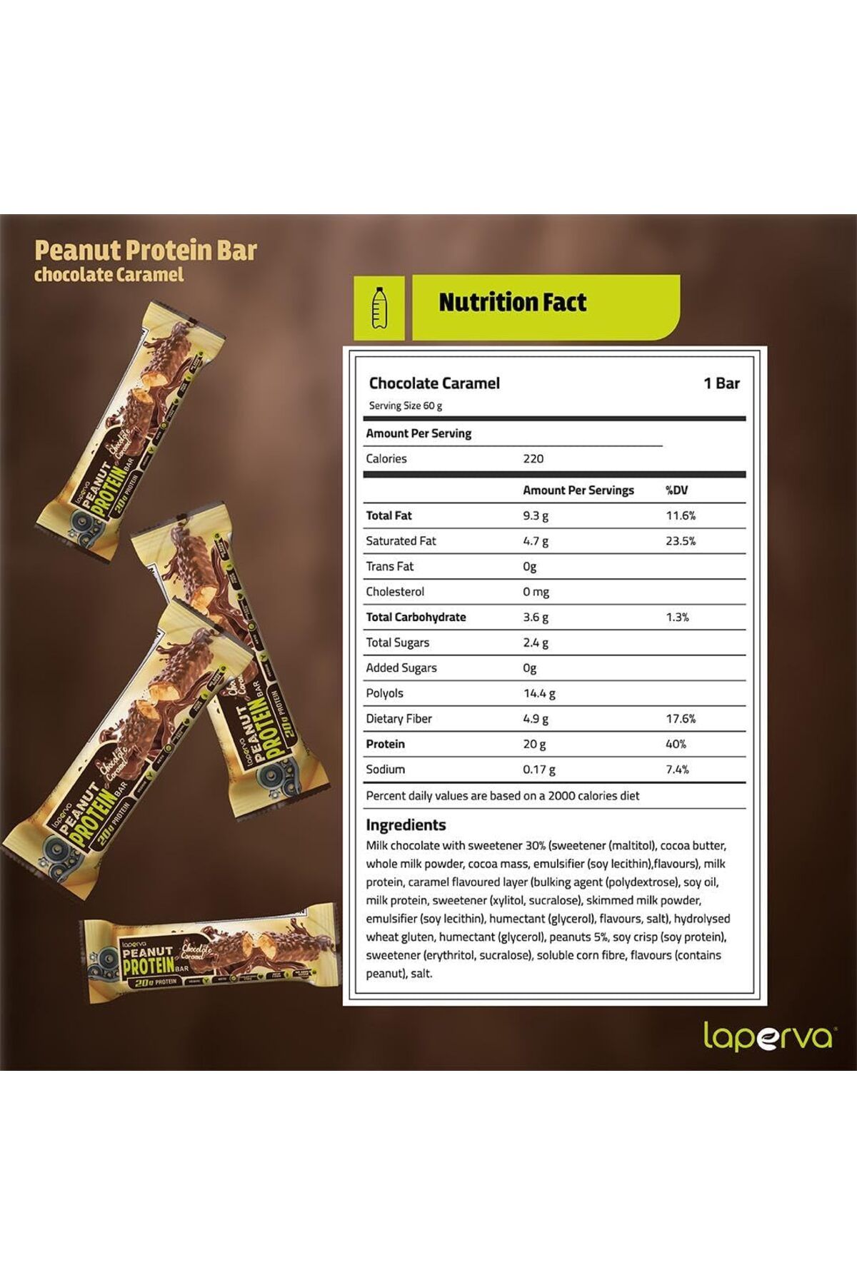 Laperva-Peanut Protein Bar, Box of 12 Bars, Chocolate Caramel 4