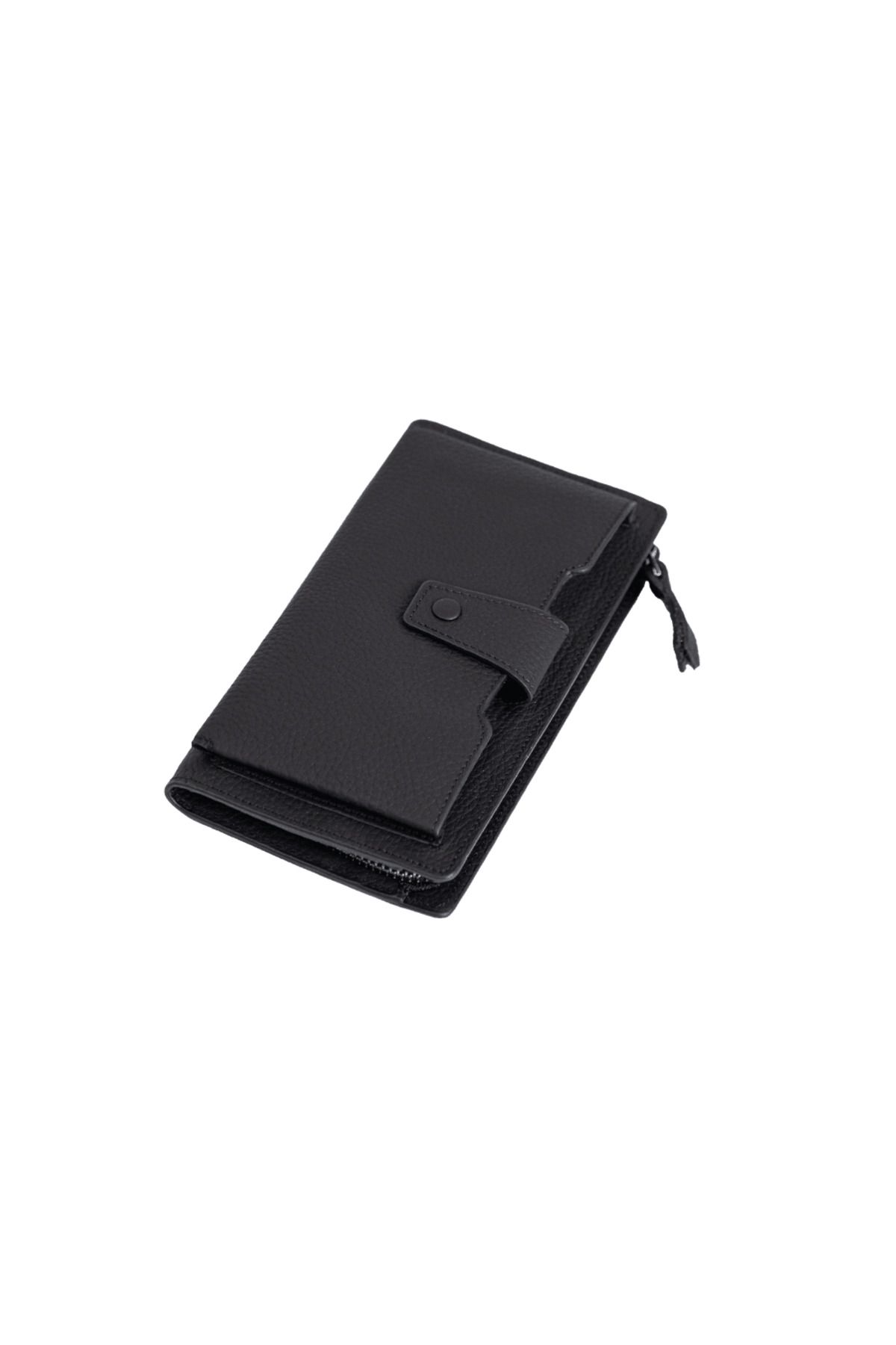 Deriza-6954 Black Genuine Leather Wallet - Flother Matte with Phone Compartment 4