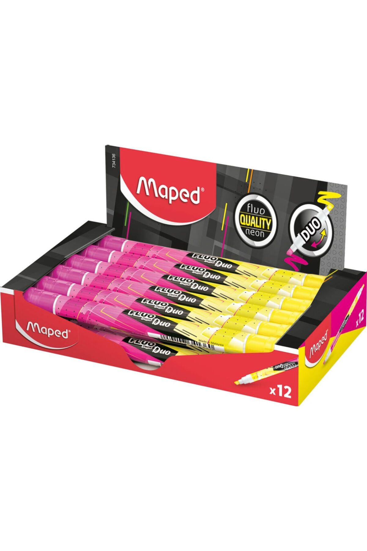 Maped Çift Uçlu Fosforlu Kalem (İşaret Kalemi) Fluo Duo Sarı-Pembe 742531 (12 Li Paket)