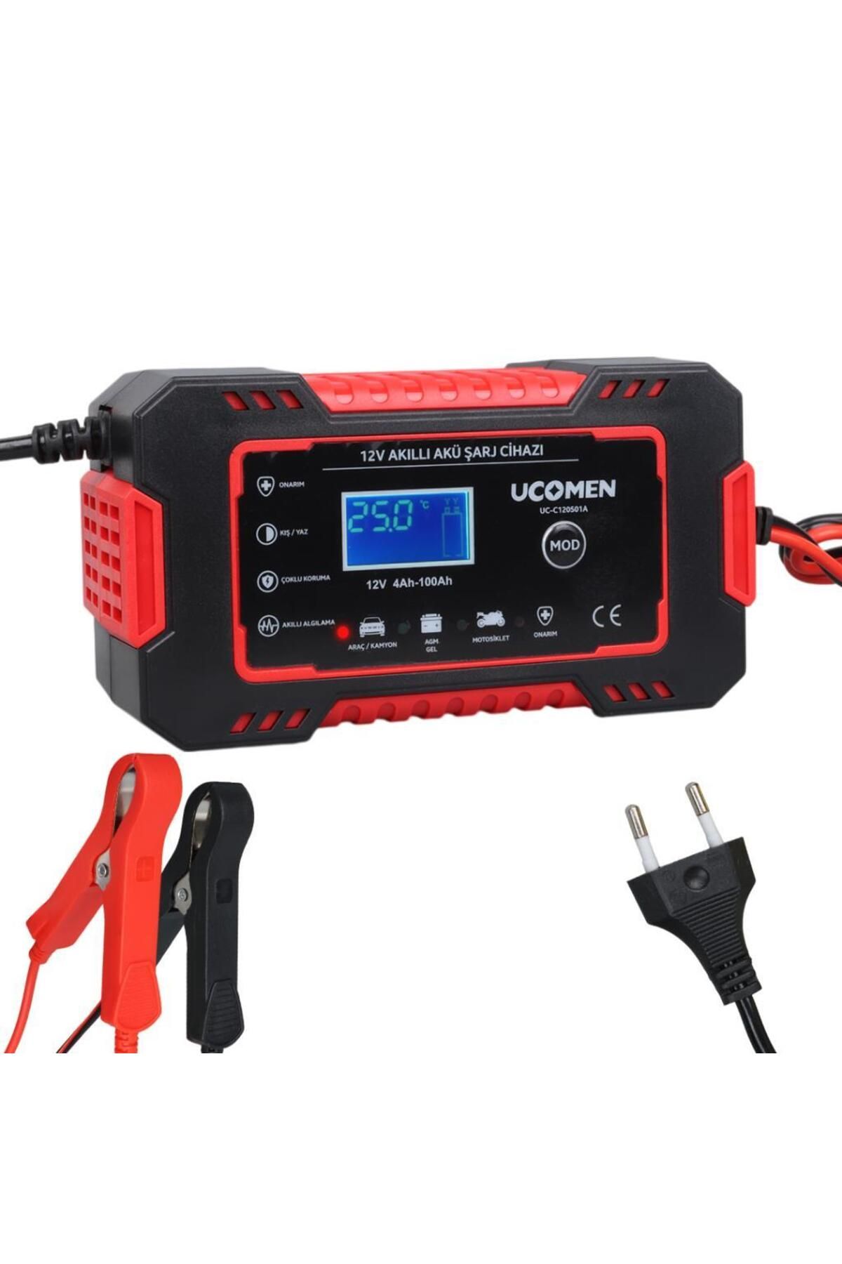 electroon Ucomen UC-C120501A Kırmızı 12Volt 6Amper Led Göstergeli Akü Şarj Cihazı