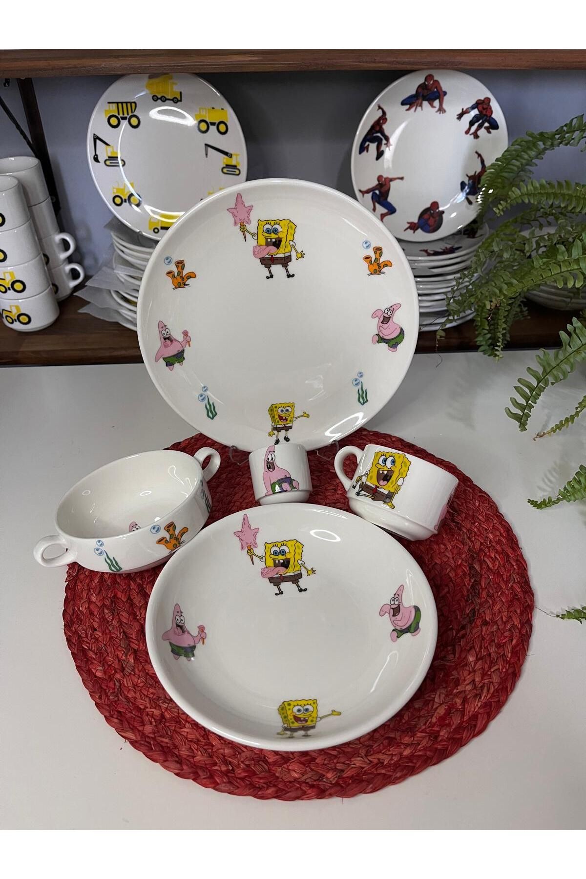 TEBAK COLLECTION TEBAK SÜNGER BOB DESEN 5 PARÇA ÇOCUK YEMEK TAKIMI MAMA SETİ