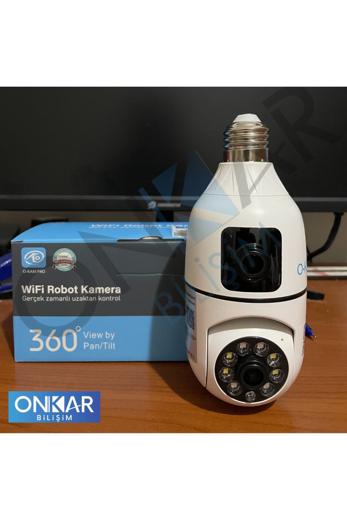 Onkar Bilişim 4MP 2+2) ÇİFT LENS WİFİ KABLOSUZ AMPUL KAMERA OKAM PRO uyumlu