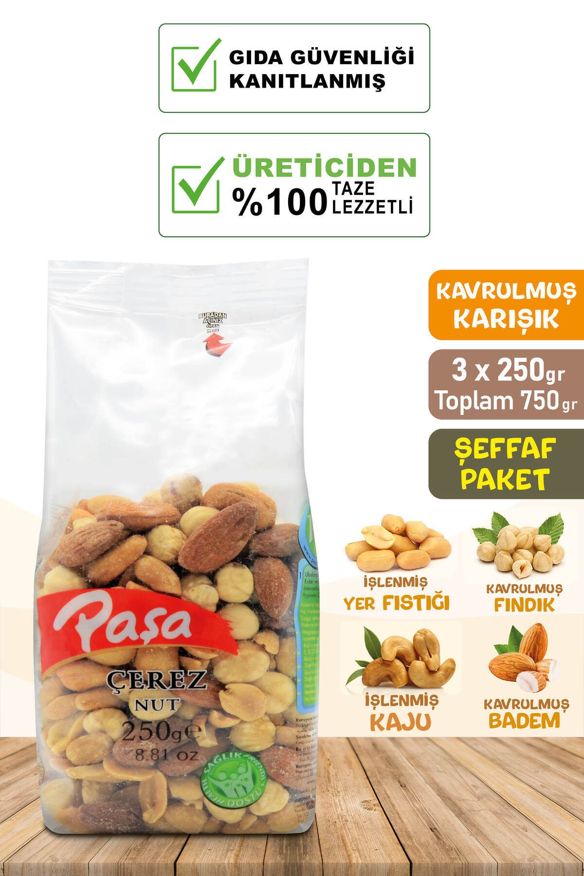 Paşa Kuruyemiş Kavrulmuş Karışık Kuruyemiş 250 gr X 3 Adet (TOPLAM 750 GR)