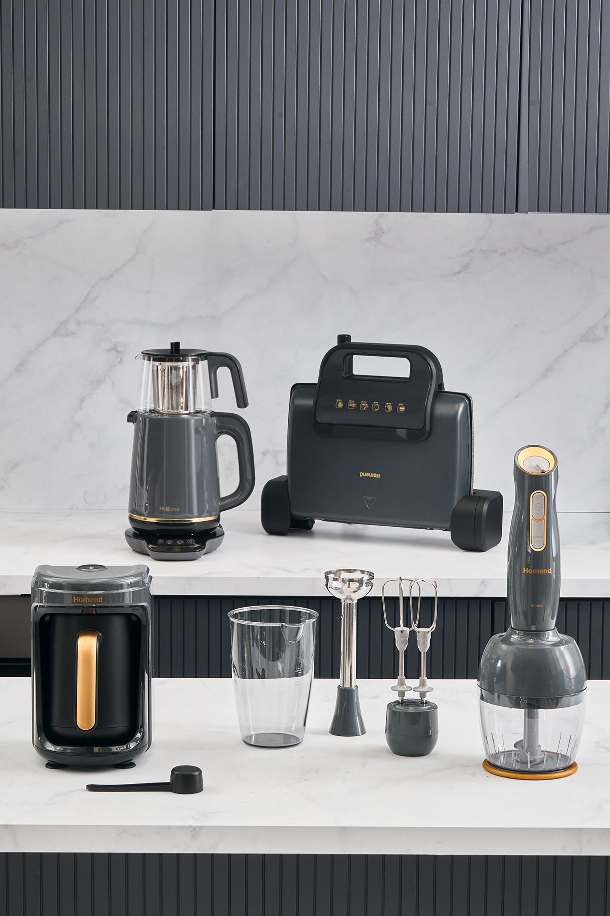 Gold 4'lü Elektrikli Çeyiz Seti Tost, Kahve, Çay Makinesi ve Blender Seti Antrasit