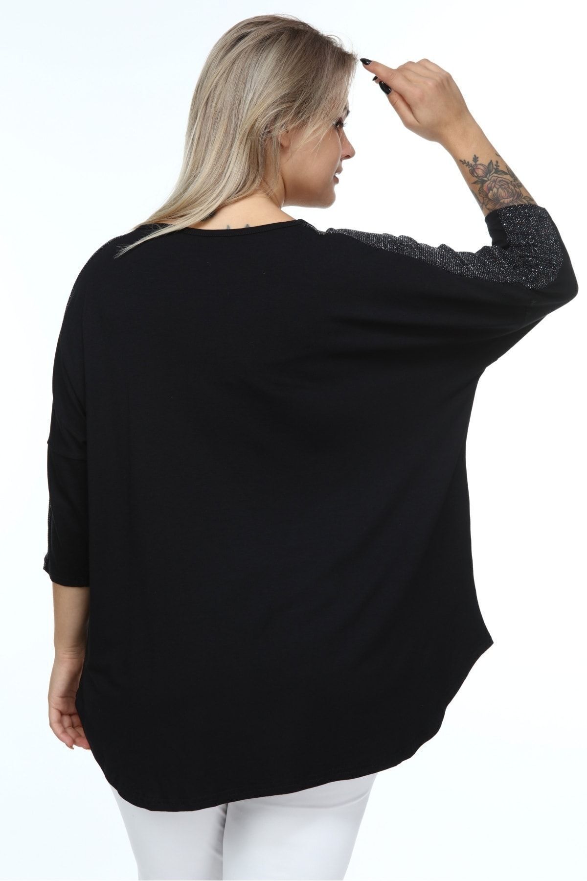 Alesia-Black Glitter Three-Quarter Sleeve Women's Blouse 7