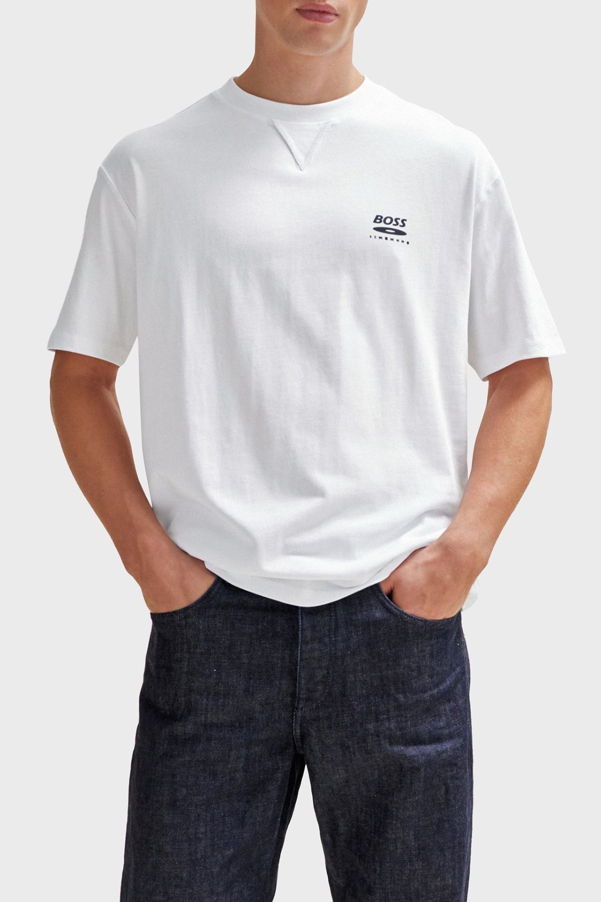 تی شرت مردانه یقه تی شرت نخی چاپ شده اور سایز Fit Crew T SHIRT 50510218 100 BOSS