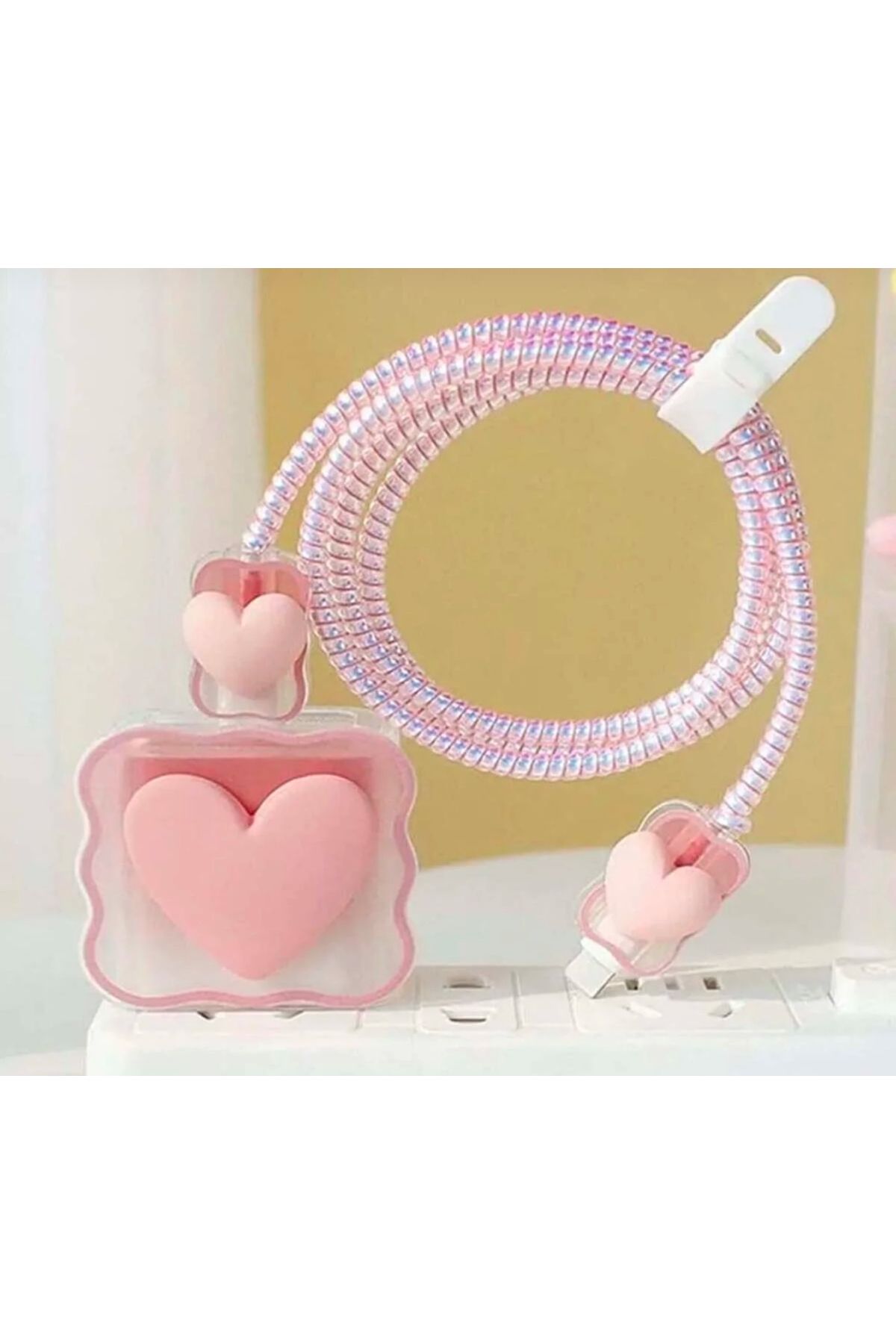 Nurs Jewelry Accessories Kablo Koruyucu Çift Taraflı Apple Yeni Nesil Kablo (type-c To Lightining) Uyumlu Pembe