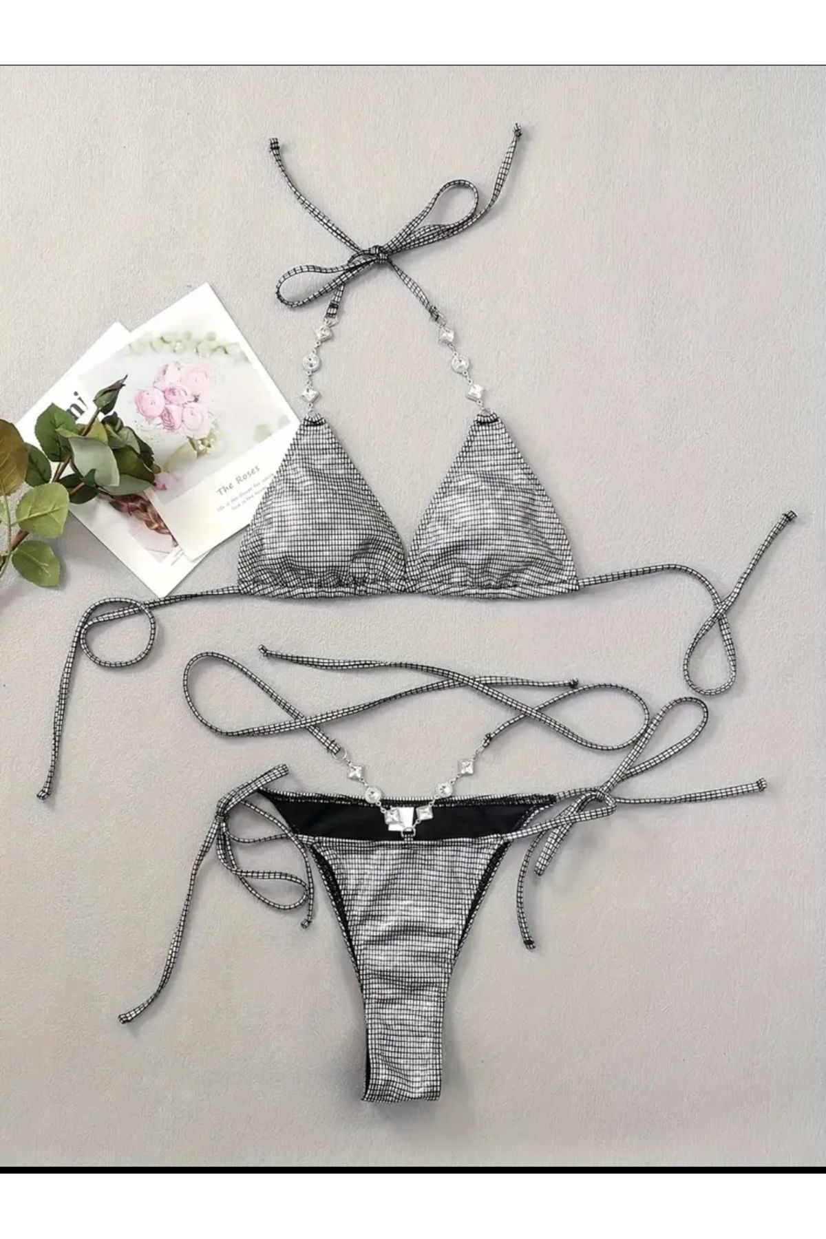 Sheinside-Set de bikini pentru femei cu piatră strălucitoare cu detaliu de lanț 5