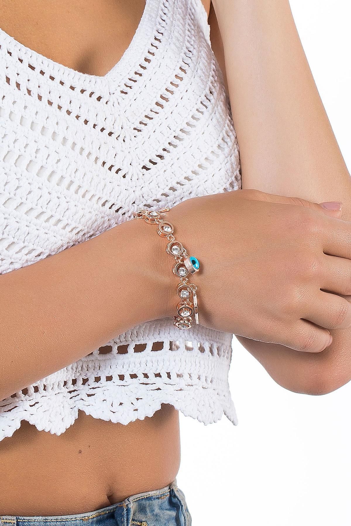 Modex-Star Evil Eye Detailed Rose Stone Bracelet (18cm) 3