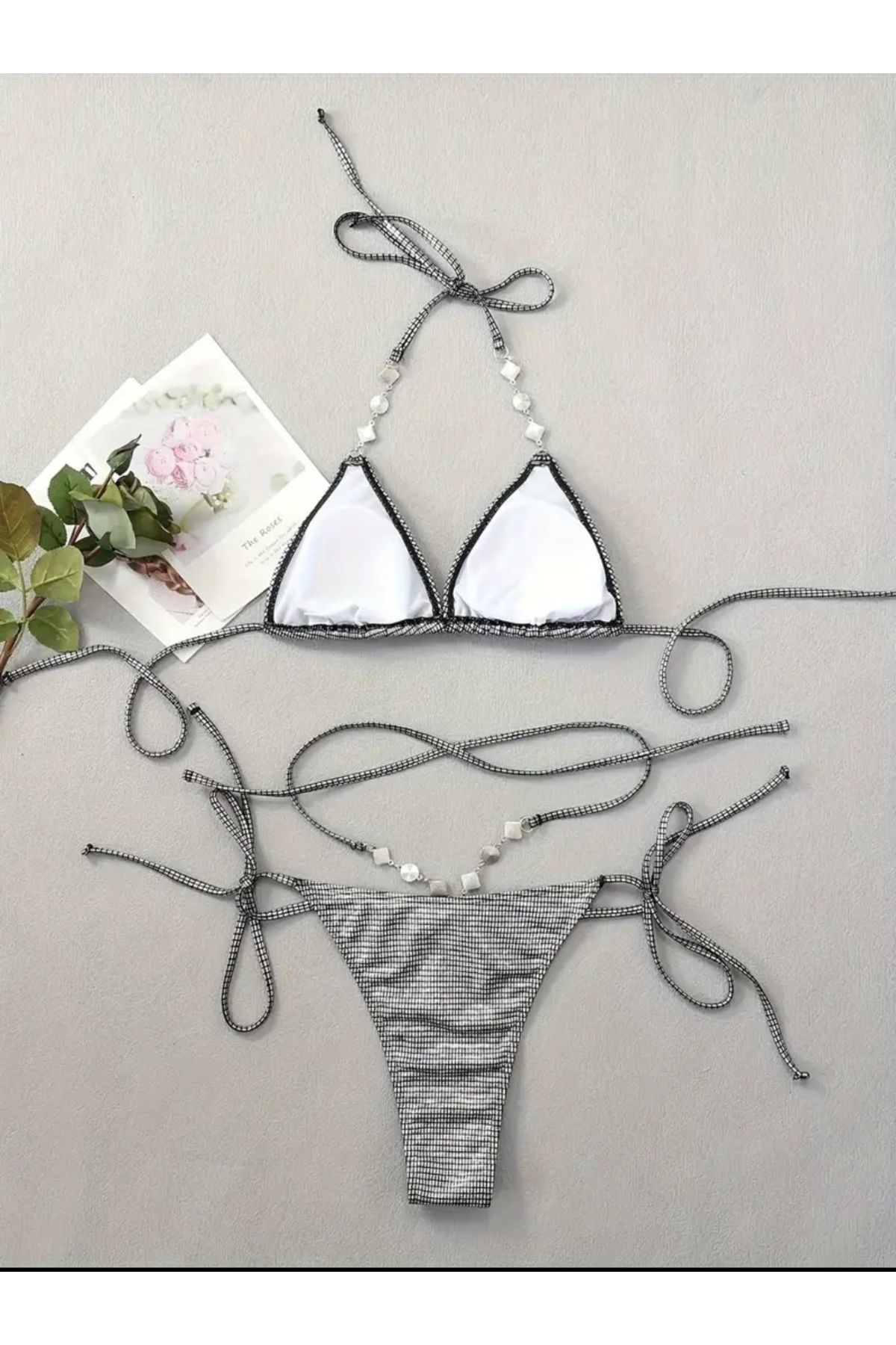Sheinside-Set de bikini pentru femei cu piatră strălucitoare cu detaliu de lanț 3