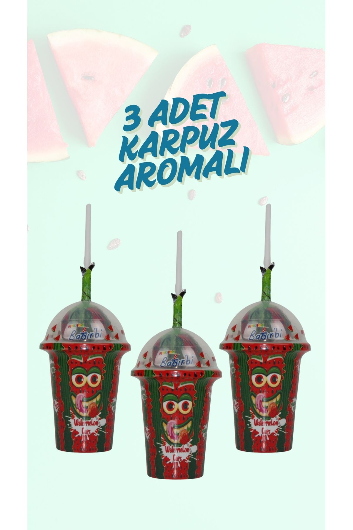 MOKIBON Karpuz Aromalı Bardak Şeker x 3 Adet