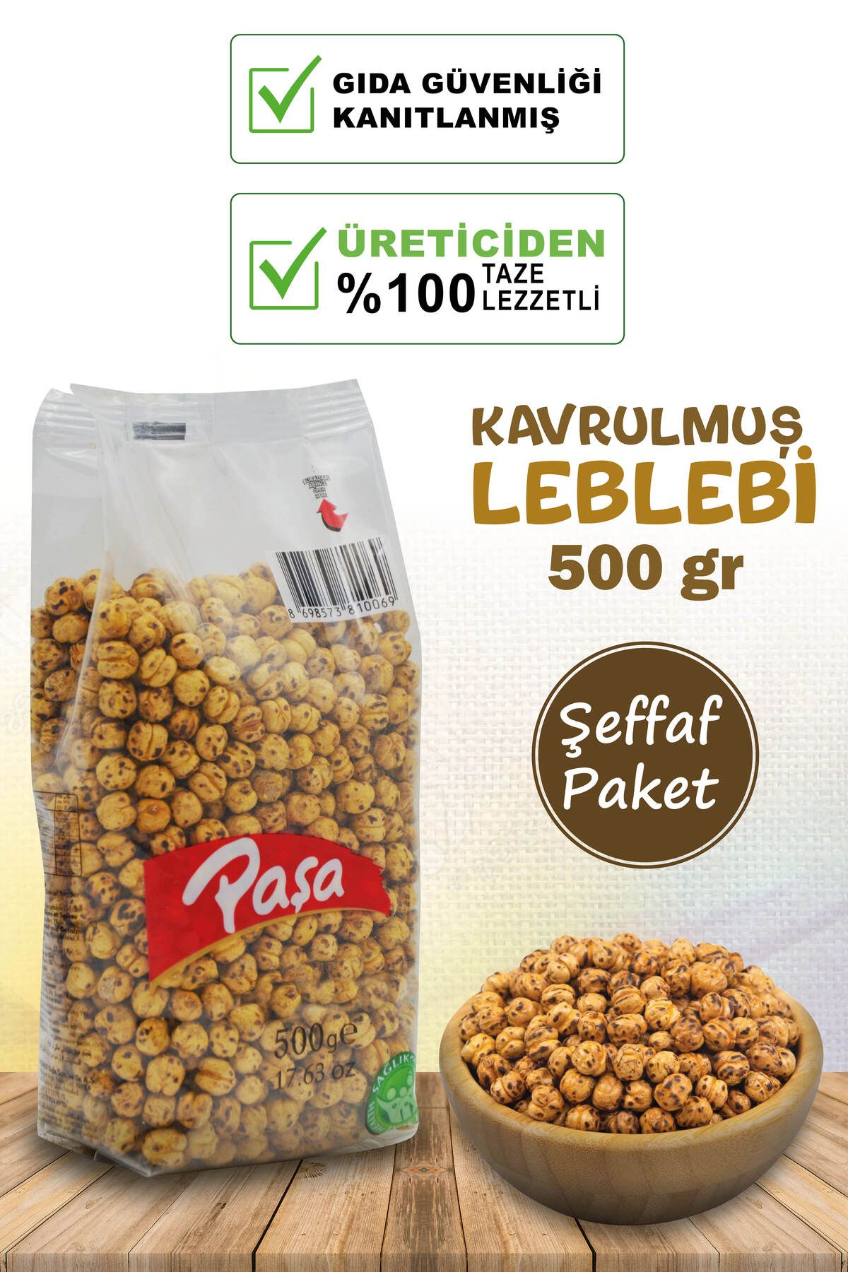 Paşa Çifte Kavrulmuş Sarı Leblebi Şeffaf Paket 500 gr (1. KALİTE)