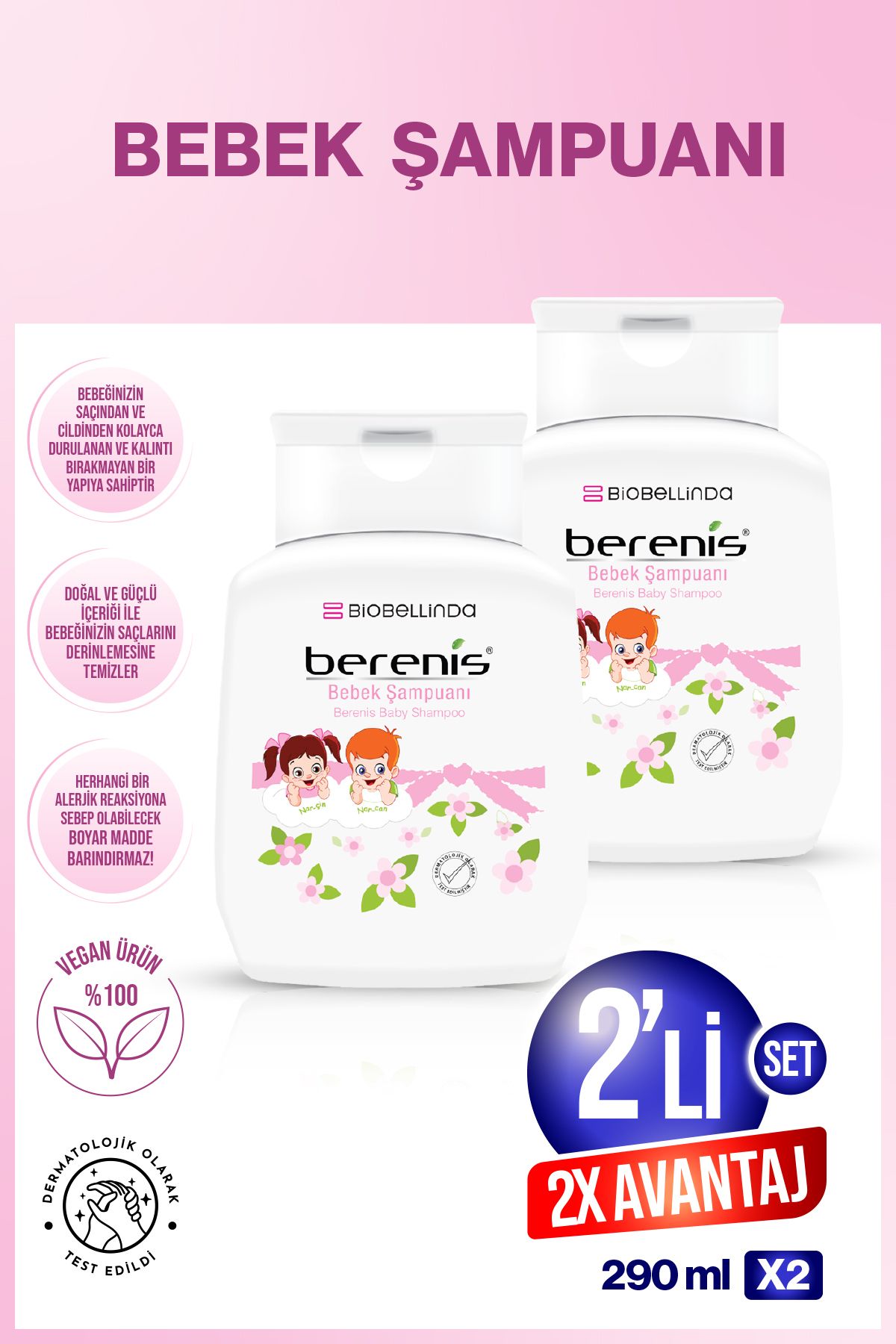 BioBellinda Berenis Bebek Şampuanı 290 ml | Göz Yakmayan Özel Formül ( 2'Lİ SET )