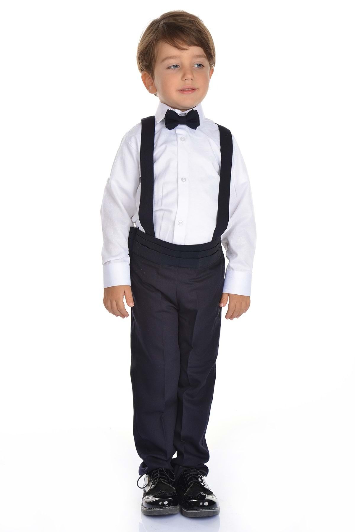 Mnk-Satin Collar Belted Vest Boy's Suit Navy Blue 2