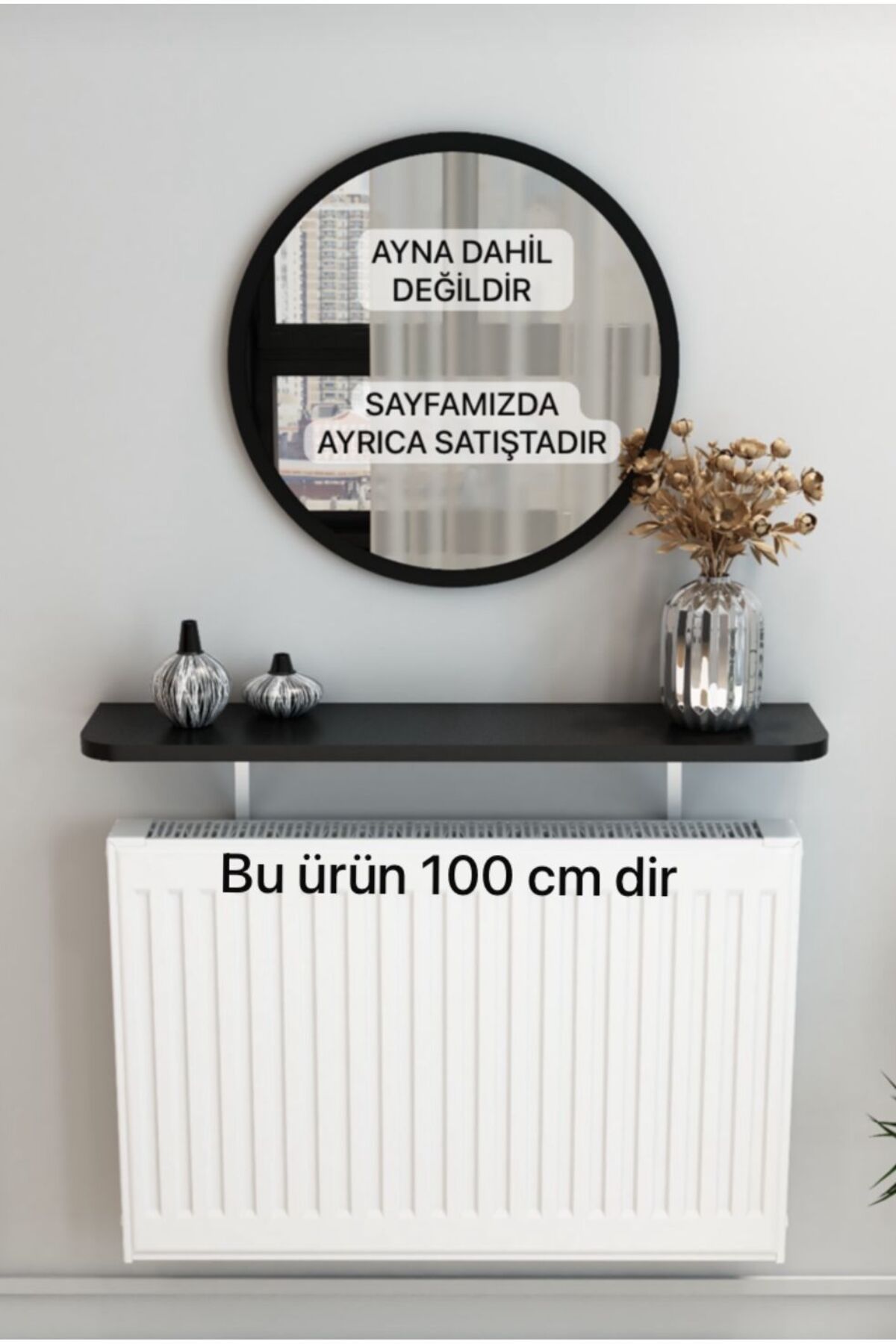 TALAŞTOZUM Siyah Petek Üstü Tak Çıkar Uçan Raf & Dresuar Duvar Montajsız Oval Kesim 100 Cm