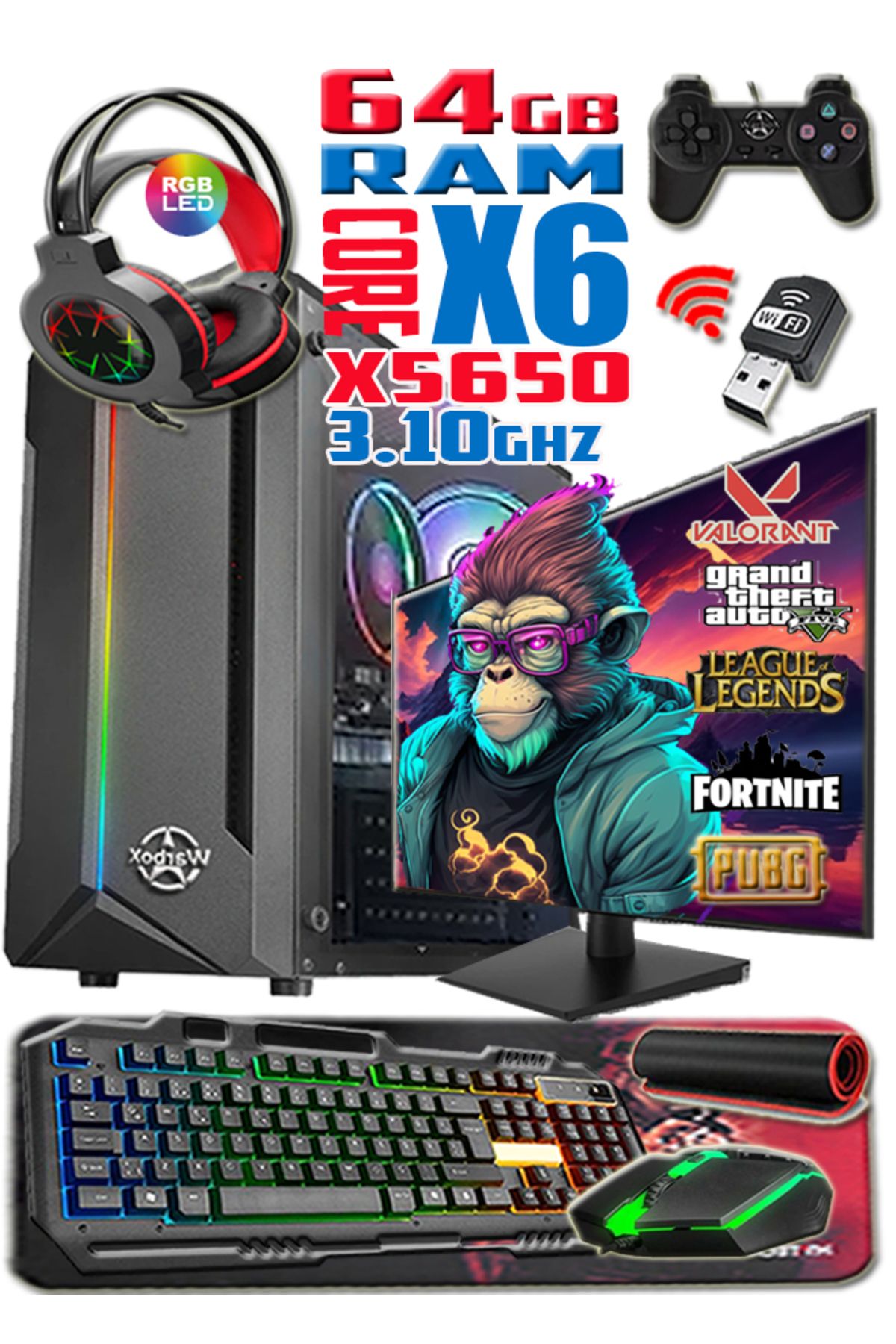 Monkey Xeon X5650 64gb Ram 256gb Ssd 250gb Hdd R7 240-4gb E.kartı 19" Monitör Gaming Bilgisayar