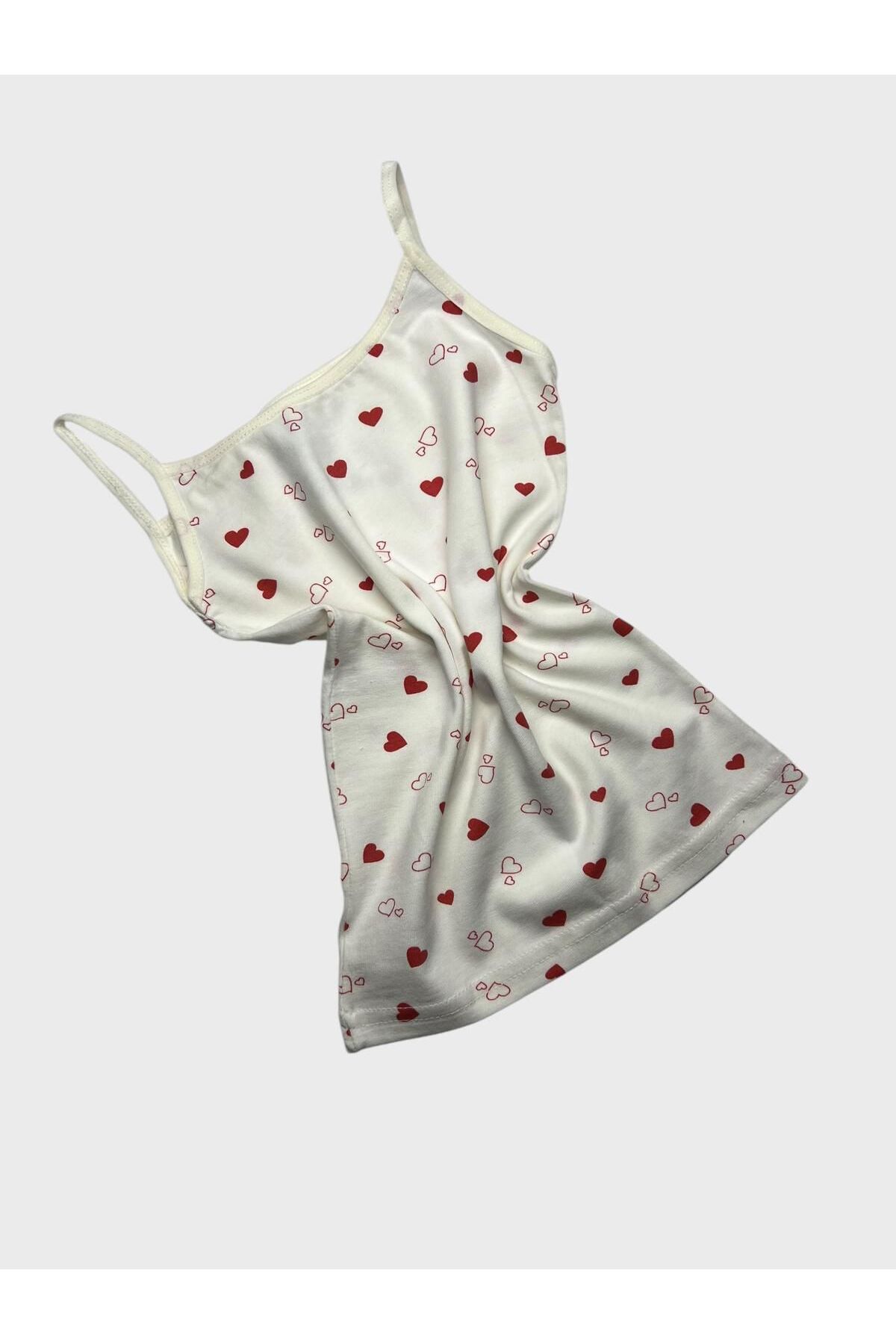 elmas kids Kız çocuk %100 Pamuklu Beyaz Kalpli İnce Atlet Slip Külot Takımı fotoğrafı 2 (önizleme)