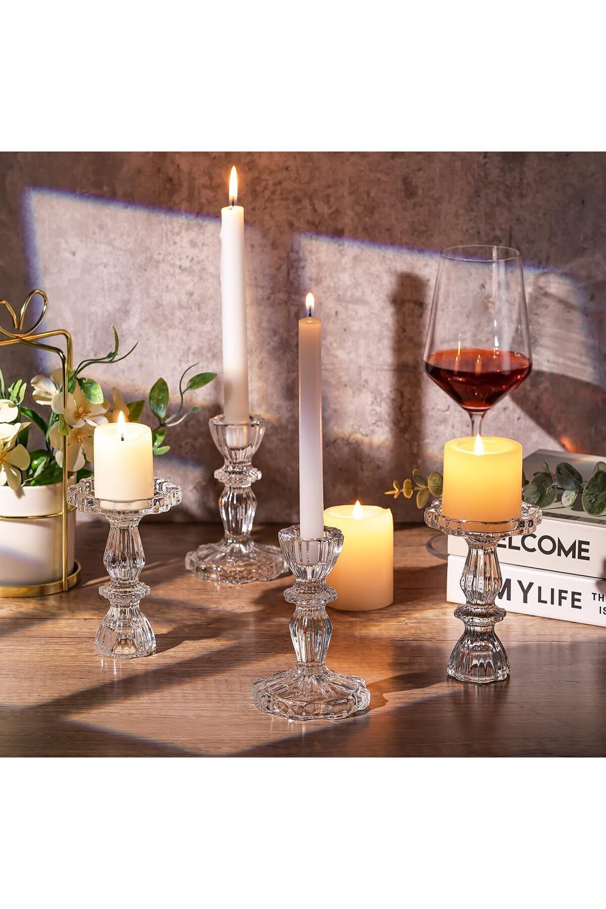 Home Zone-مجموعة من 6 حاملات شموع زجاجية بقطر 11 سم، حاملات شموع شفافة 3