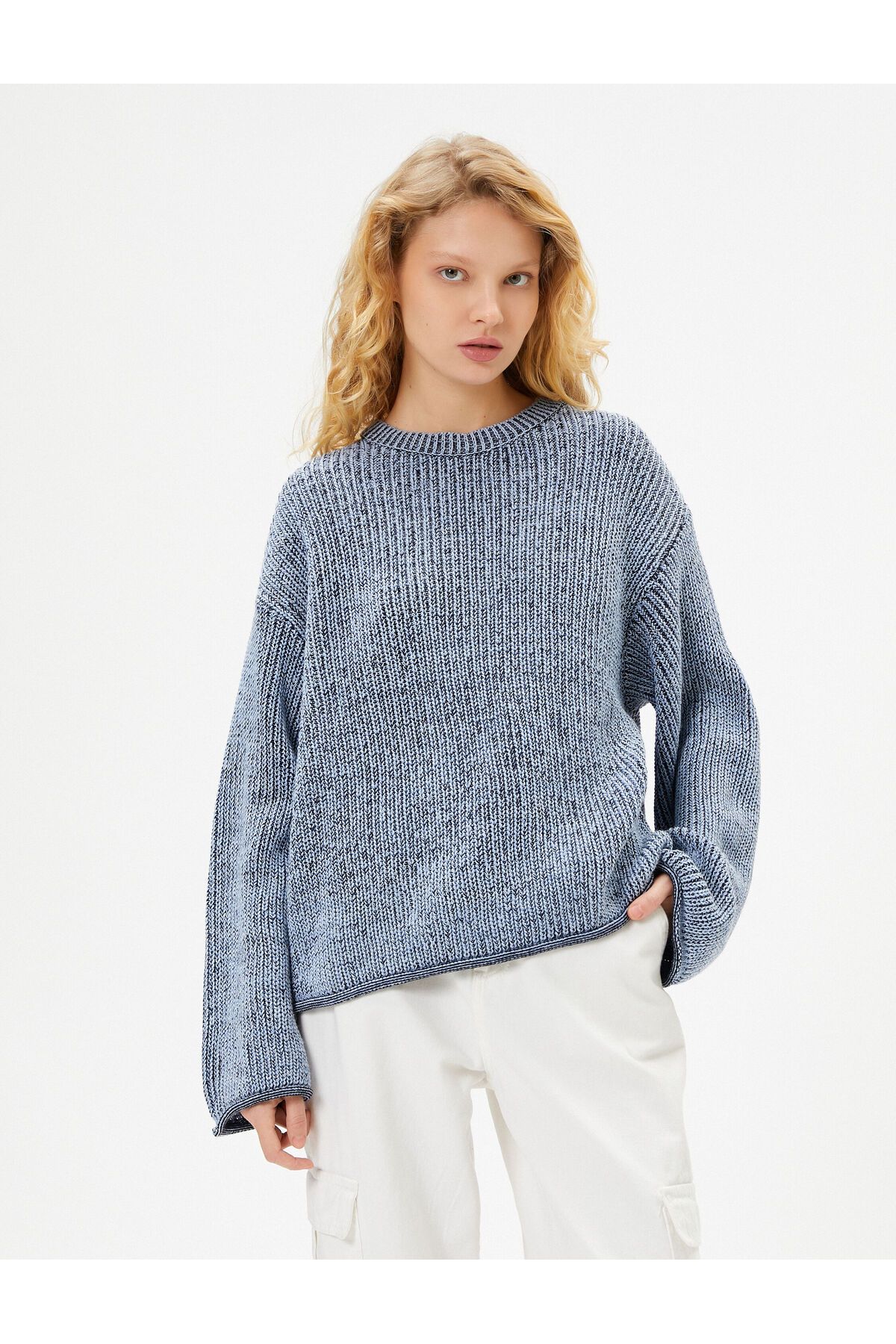 Koton-Knitwear Sweater Wide Long Sleeve Crew Neck 3