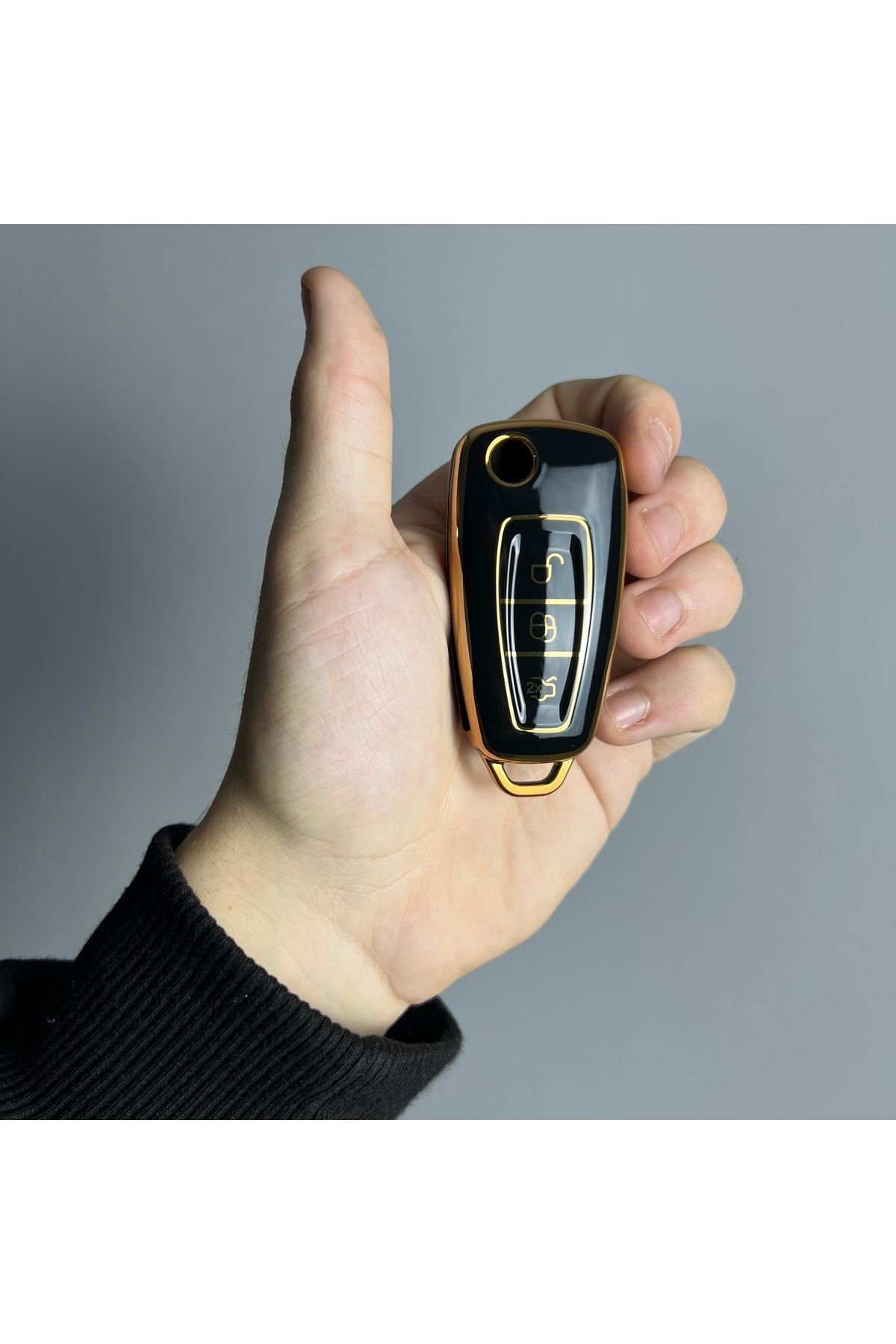Luxe Aksesuarr Ford Focus -Transit - Fiesta Sustalı Koruma Anahtar Kumanda Nano Silikon Kılıf Gri Gold Renk