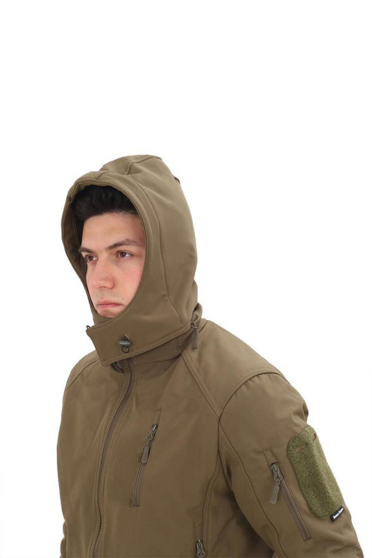 SINGLE SWORD Taktik Çok Cepli Polar Astarlı Suya Dayanıklı Avcı Outdoor Softshell Mont görsel 4