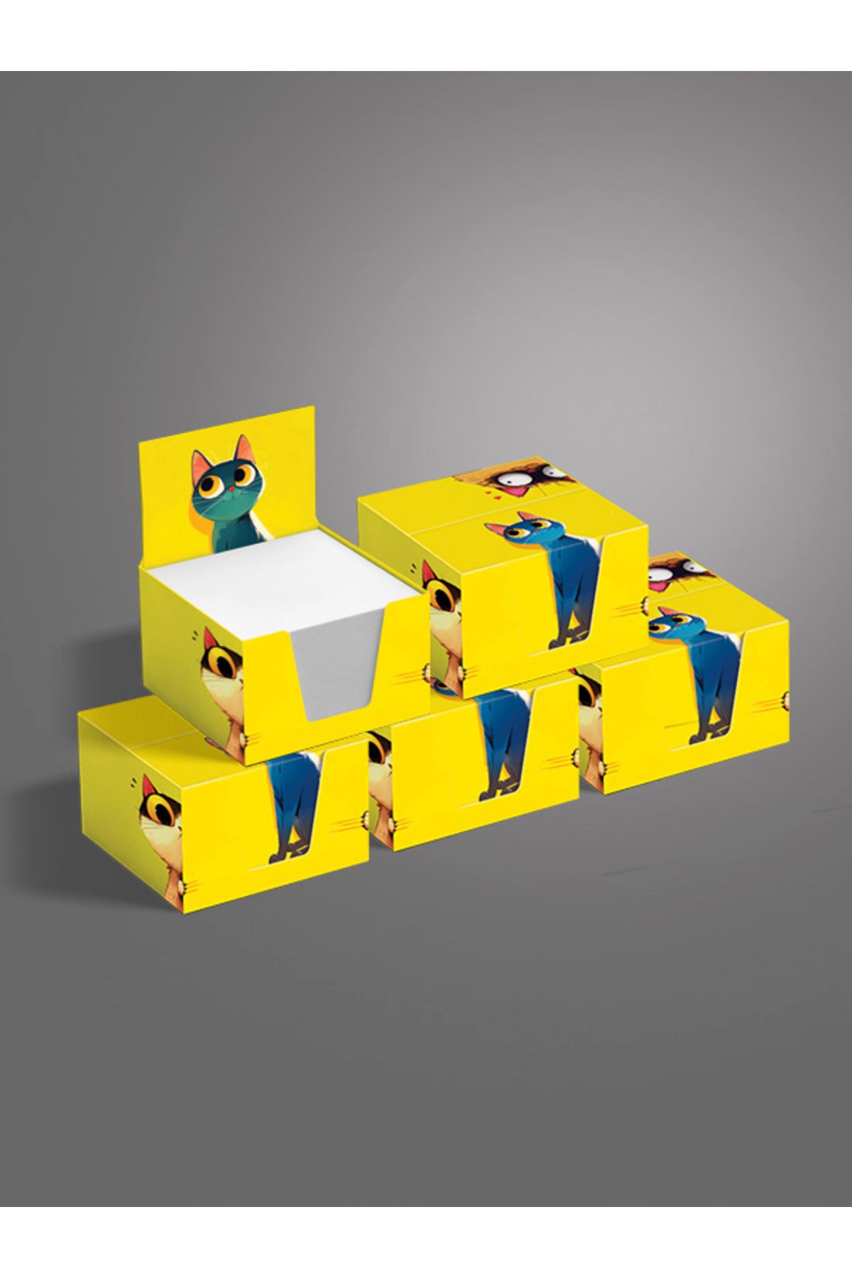 AYKUT OFSET-5Pcs,Cat Design Cube Memo Pad,Boxed Block Note,Note Paper,Note Holder,Cube Note Paper 500, 8X8 4