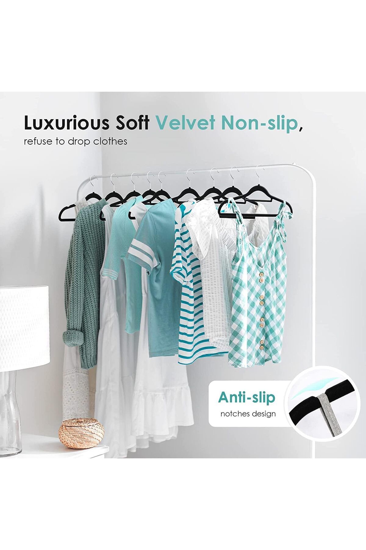 COOYA-Non-Slip Velvet Hangers 30 Pack, Durable, Ultra Thin Space Saving 360 Degree Swivel Hook 7