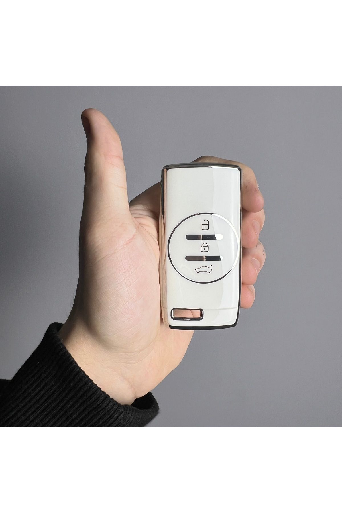 Luxe Aksesuarr Chery Tiggo 7 Plus Koruma Anahtar Kumanda Kabı Nano Silikon Kılıfı 3 Buton Beyaz-gümüş
