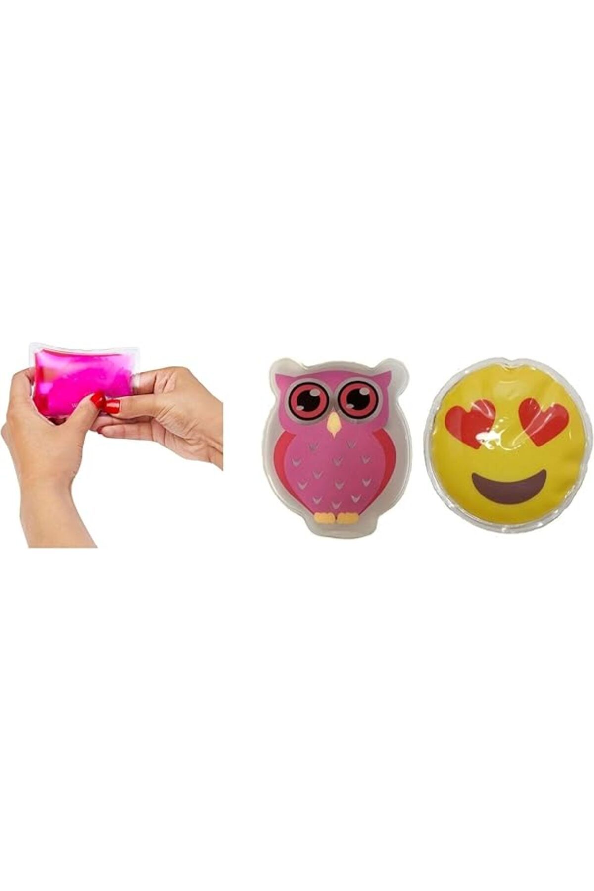 Cepahir Kalp Emoji Pembe Baykuş Cep Sobasi,el Isitici,2 Adet Sicak Su Torbasi Pvc 9cm