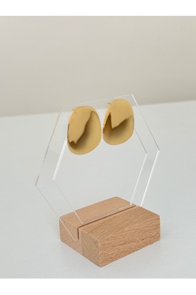 Tasarım Çelik Gold Oval Plaka Küpe