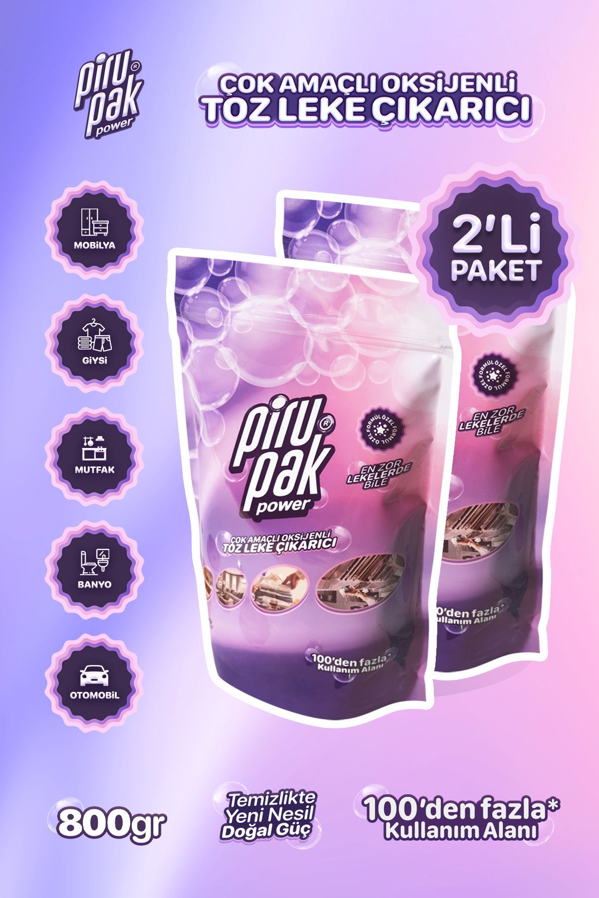 POWER 2'li Pirupak Çok Amaçlı Oksijenli Toz Leke Çıkarıcı 2x800gr