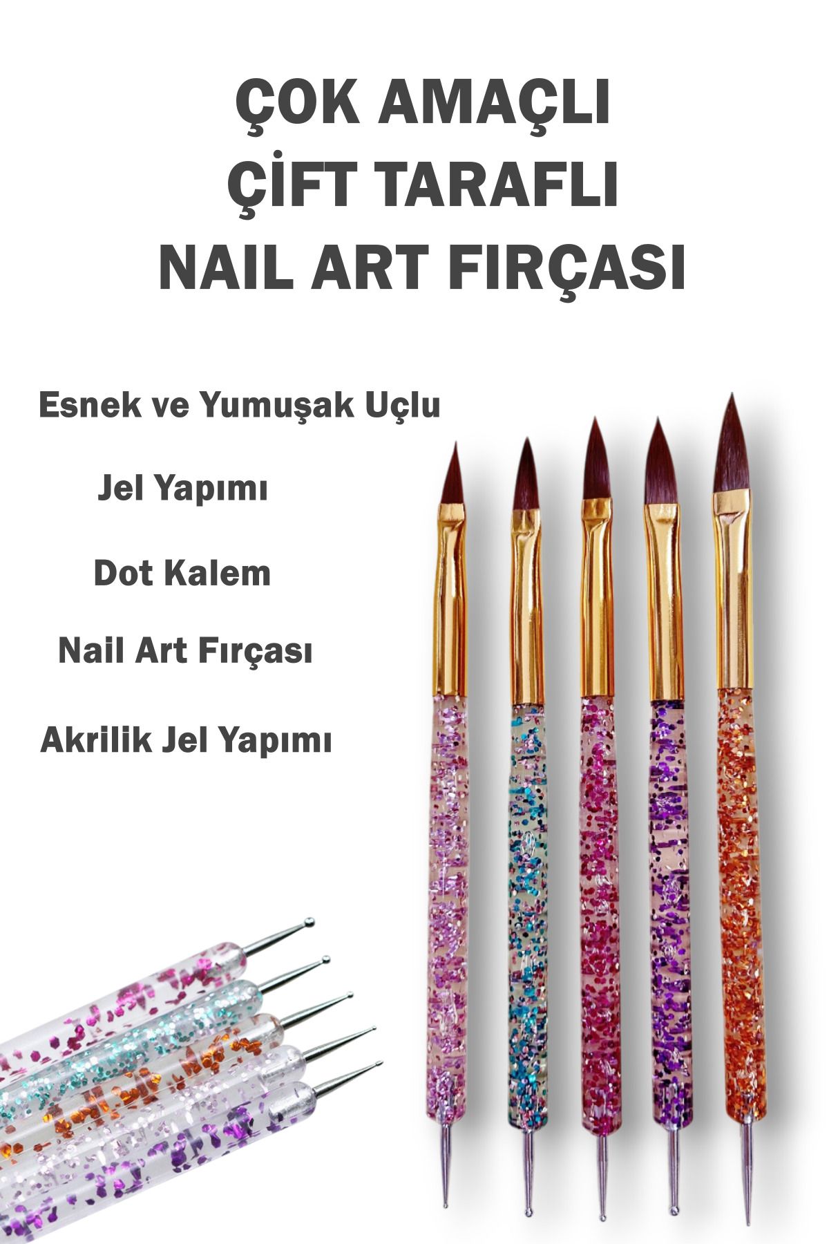ست قلم موی 5 تکه، قلم نقطه دو طرفه و ست الگوی تزیین ناخن برس آرت ناخن Easy Beauty