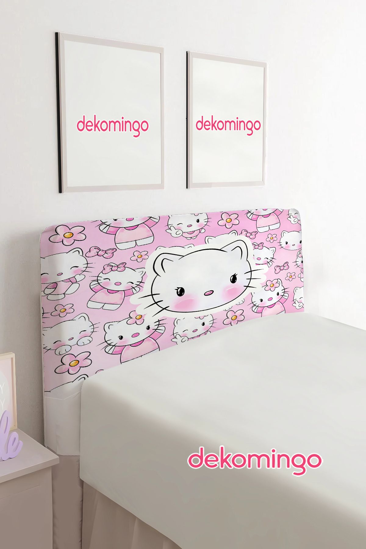 dekomingo PEMBE HELLO KİTTY DESENLİ BAZA BAŞLIK KILIFI ( TEK KİŞİLİK )