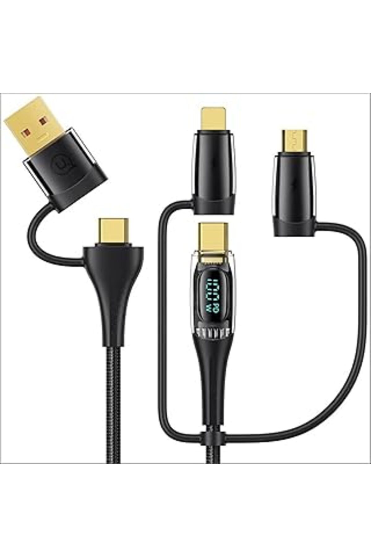 YTT Marketing Usams Us-Sj616 Type-C+Lightning+Microusb, 6In1 Dijital Göstergeli Pd100W Hızlı Şarj Ve Data Kablosu