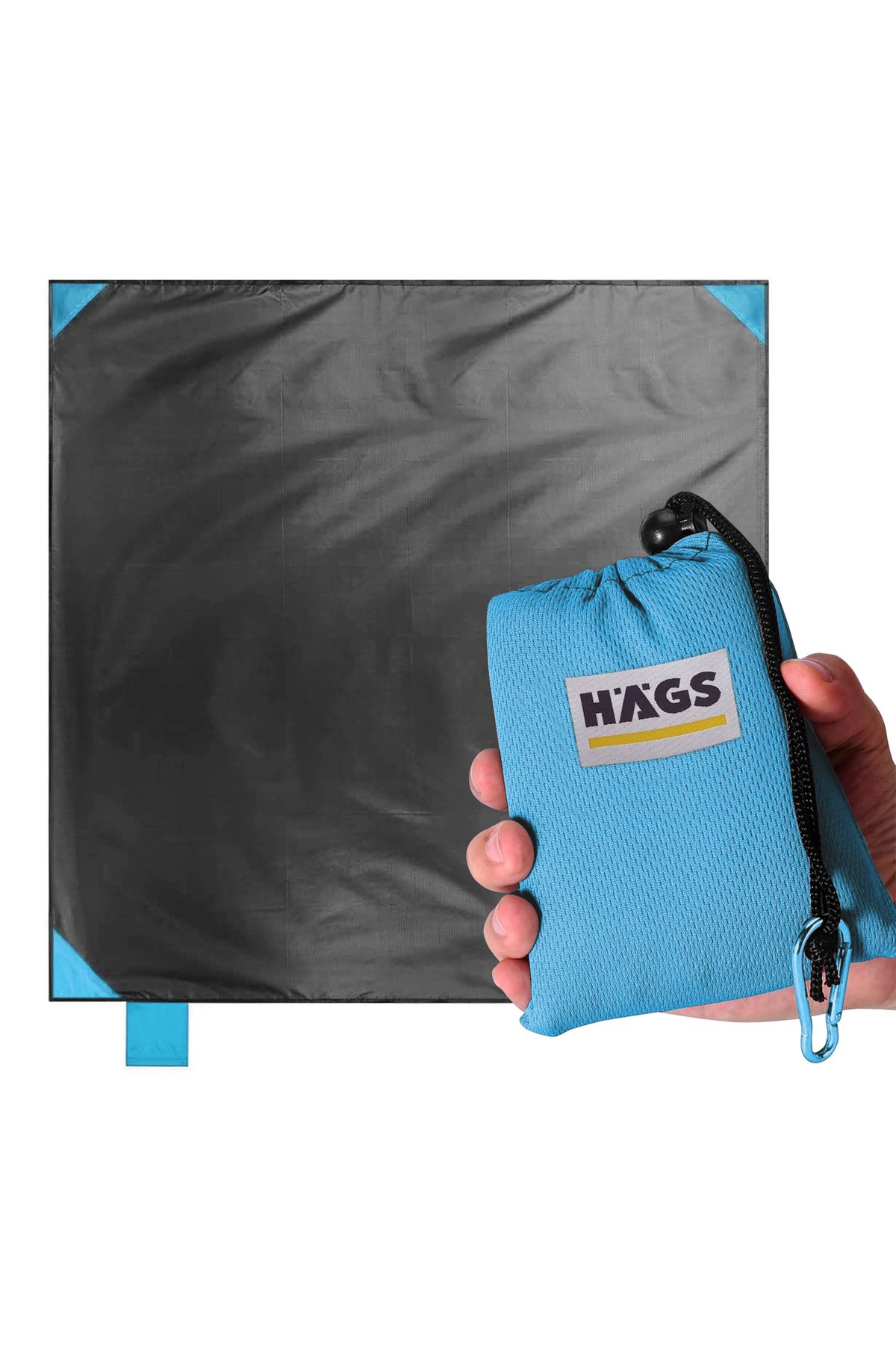 HAEGS Cep Yer Örtüsü, Piknik Örtüsü Kamp Matı, Plaj Yer Örtüsü Su Geçirmez Kum Tutmaz 150-150cm Mavi